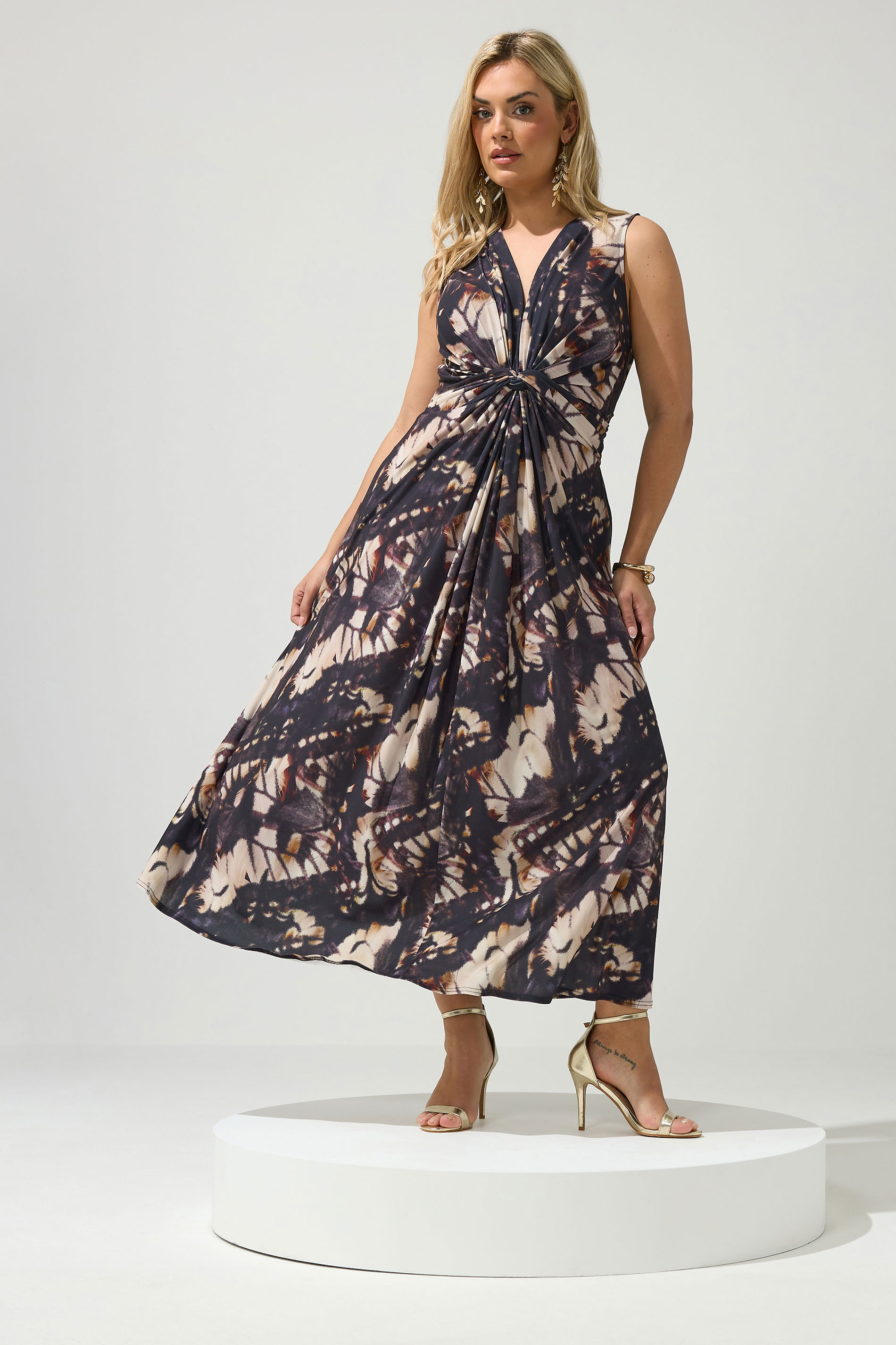 YOURS LONDON Plus Size Brown Abstract Knot Detail Dress | Yours Clothing 1