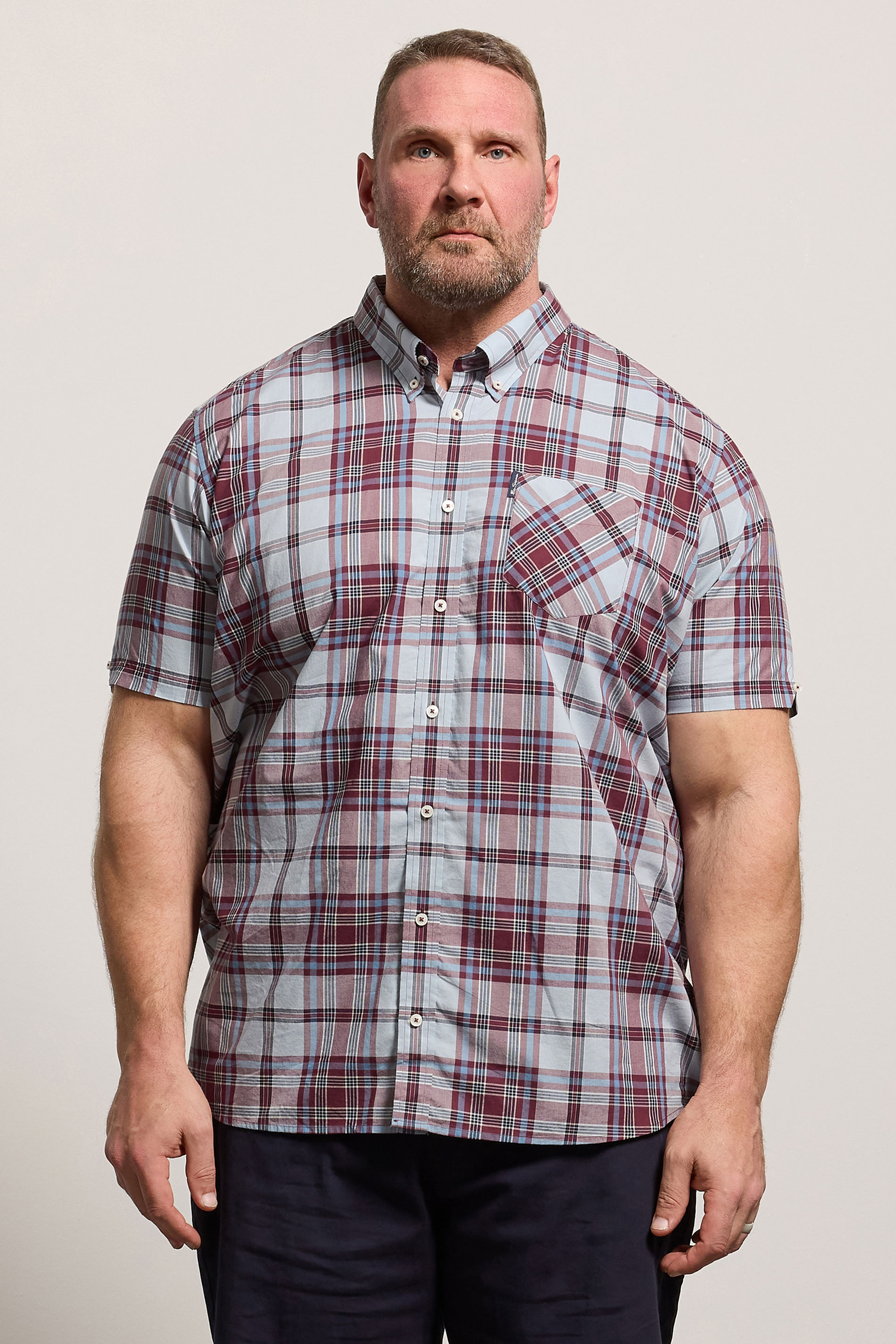 BEN SHERMAN Big & Tall Light Blue Check Print Shirt | BadRhino 1