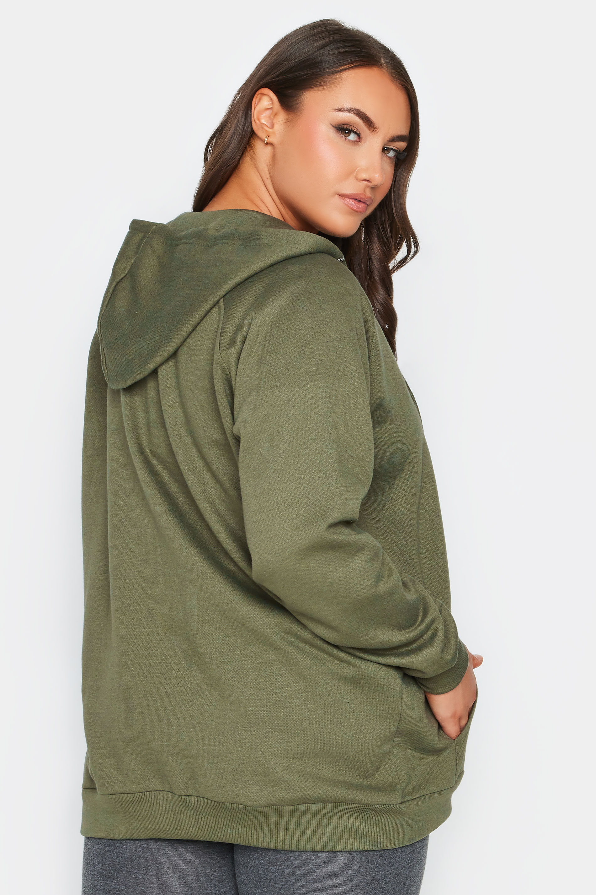 YOURS Plus Size Khaki Green Essential Zip Through Hoodie | Yours Clothing 3