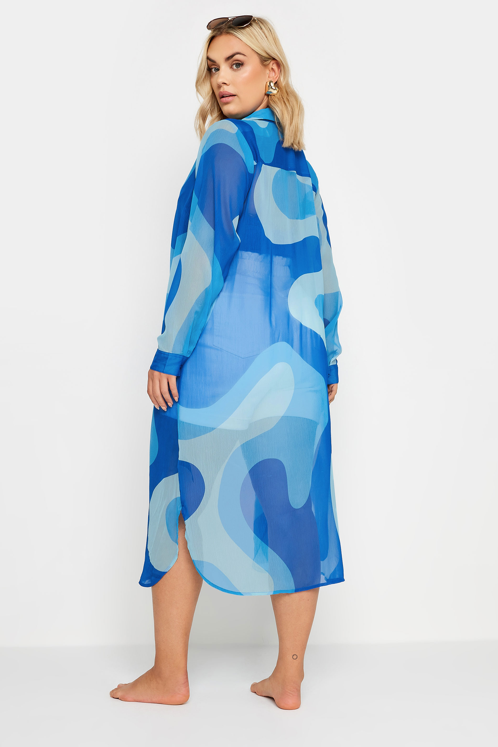 LIMITED COLLECTION Plus Size Blue Abstract Print Longline Shirt | Yours Clothing 3