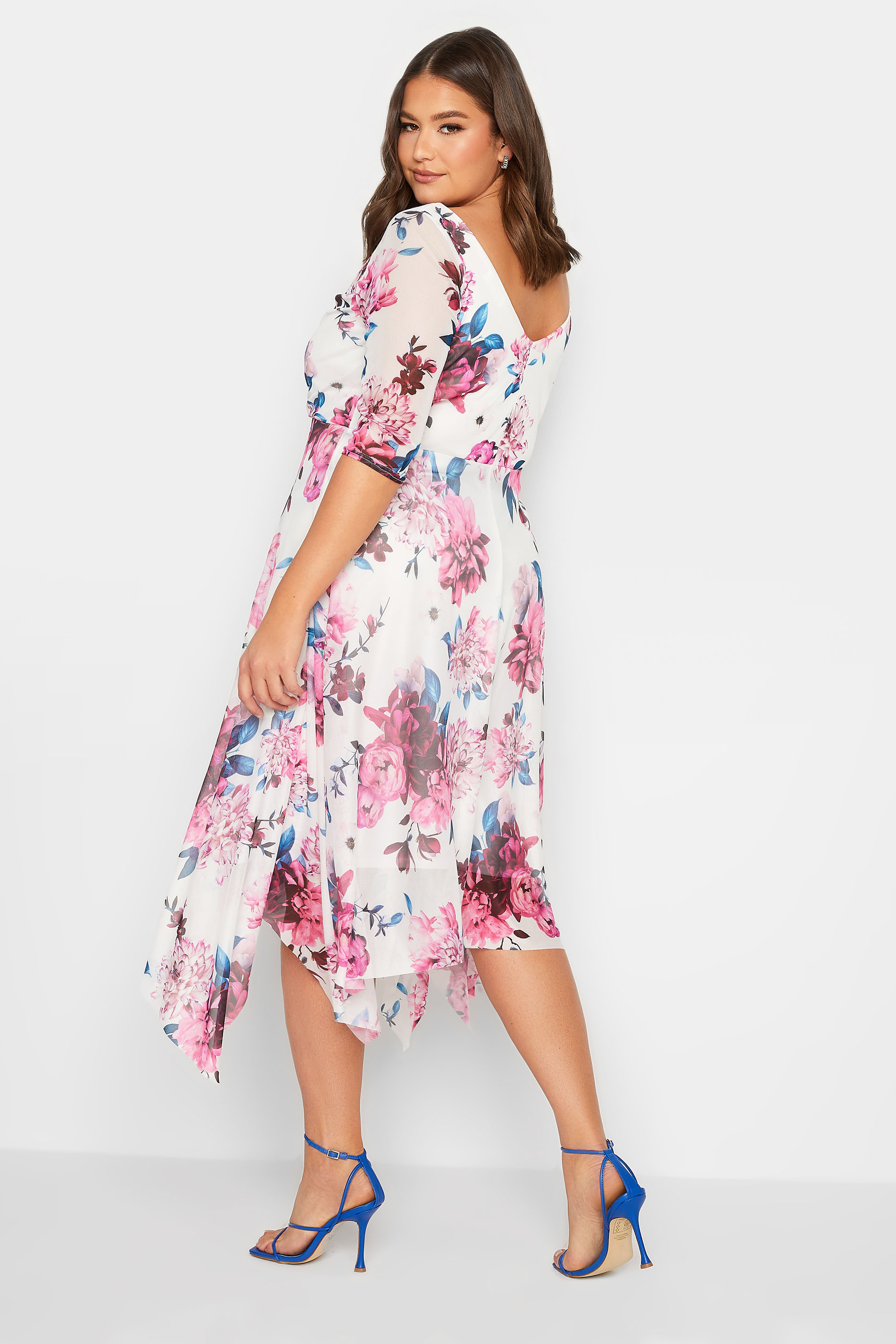 YOURS LONDON Plus Size White Floral Cowl Neck Mesh Dress | Yours Clothing  3