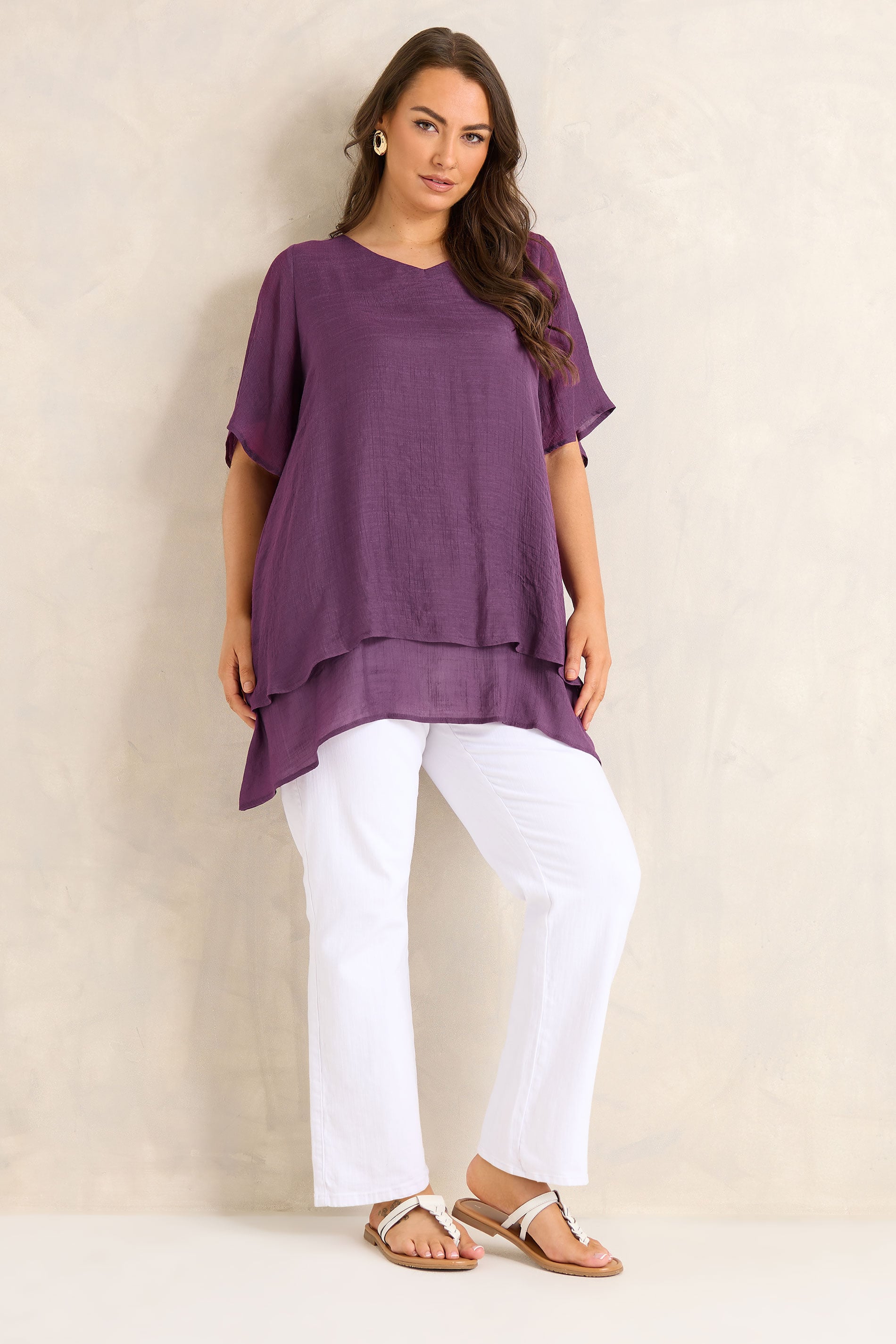 EVANS Plus Size Purple Double Layer Angel Top | Evans 1