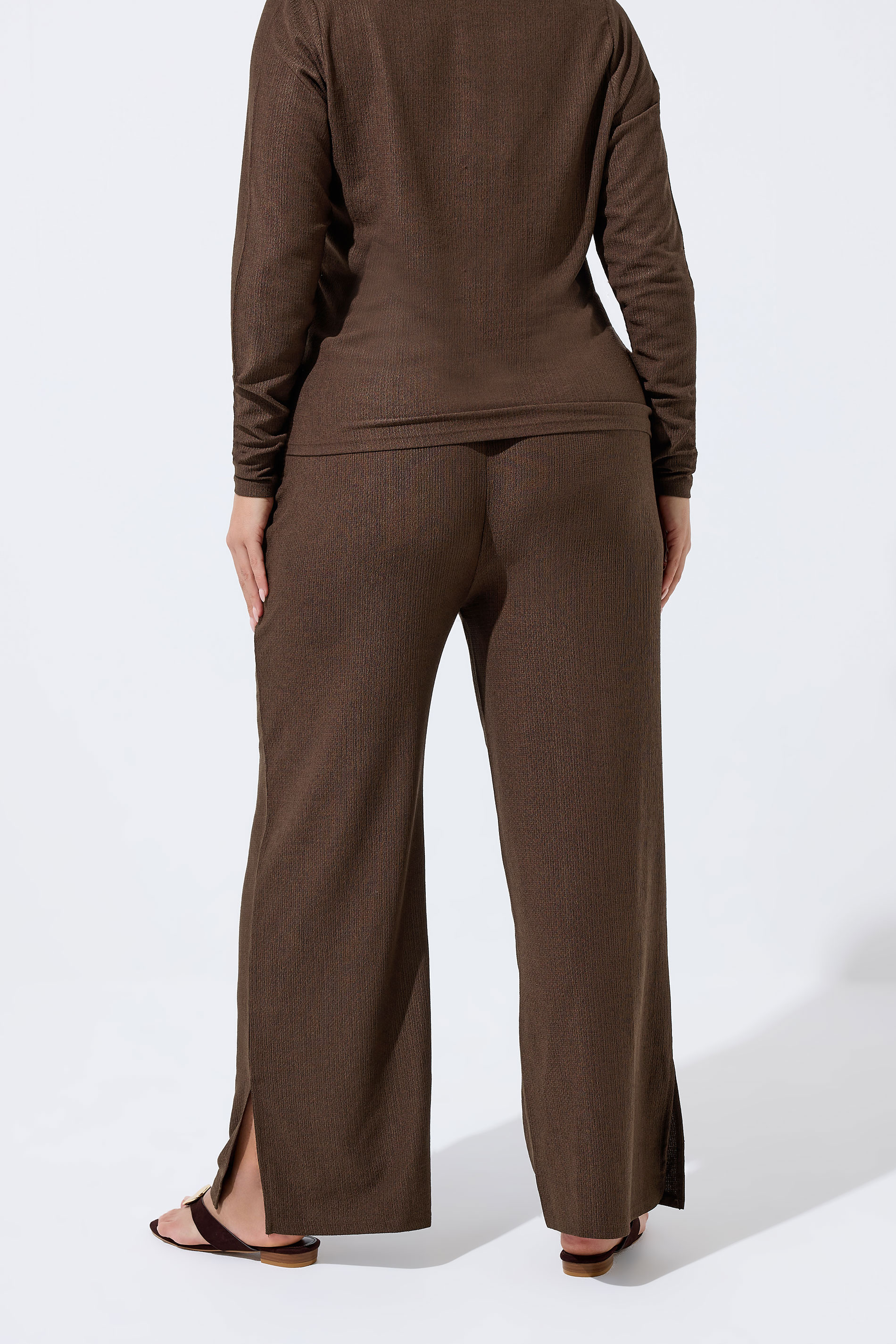 LIMITED COLLECTION Plus Size Brown Textured Wide Leg Trousers | Yours Clothing 2