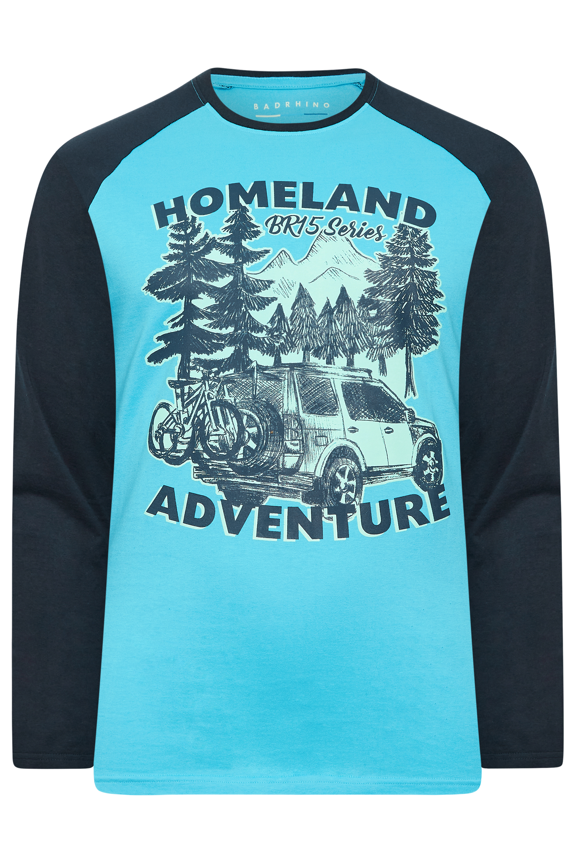 BadRhino Big & Tall Blue & Black 'Homeland Adventure' Car Print Long Sleeve T-Shirt | BadRhino 3