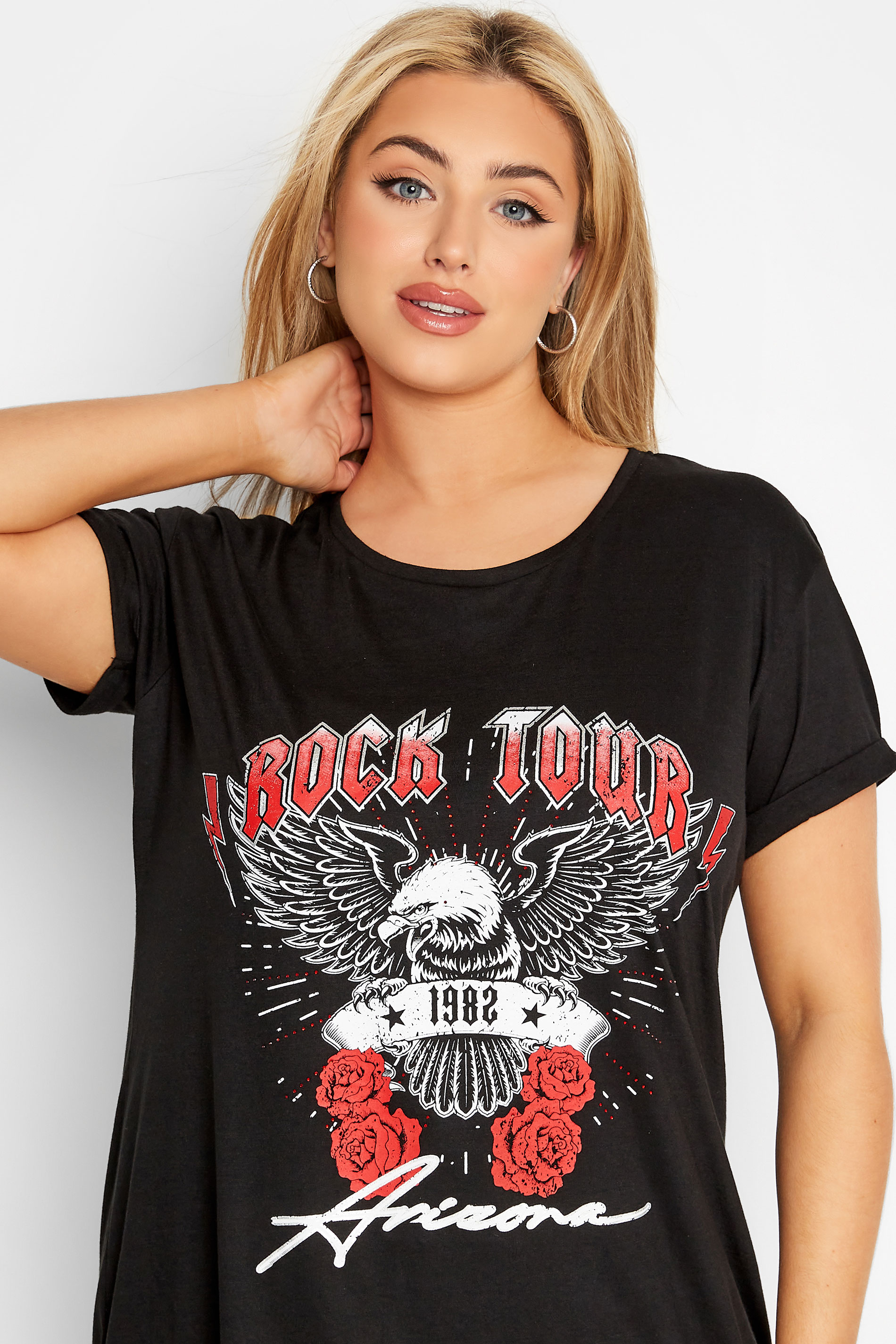 Grande taille  Tops Grande taille  T-Shirts | T-Shirt Noir Imprimé Aigle 'Rock Tour' - SV53181