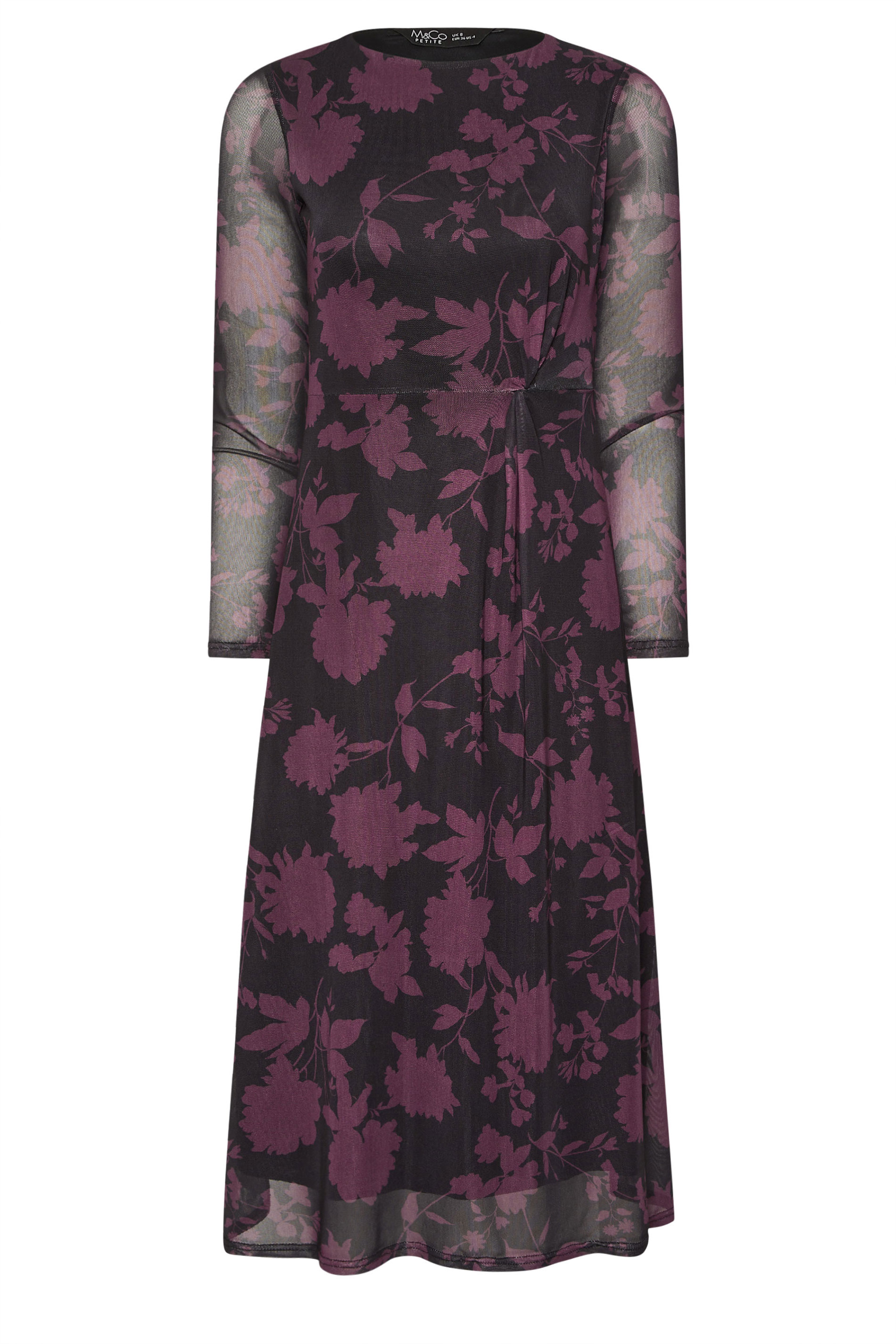 M&Co Petite Berry Purple Floral Mesh Twist Side Dress | M&Co 5