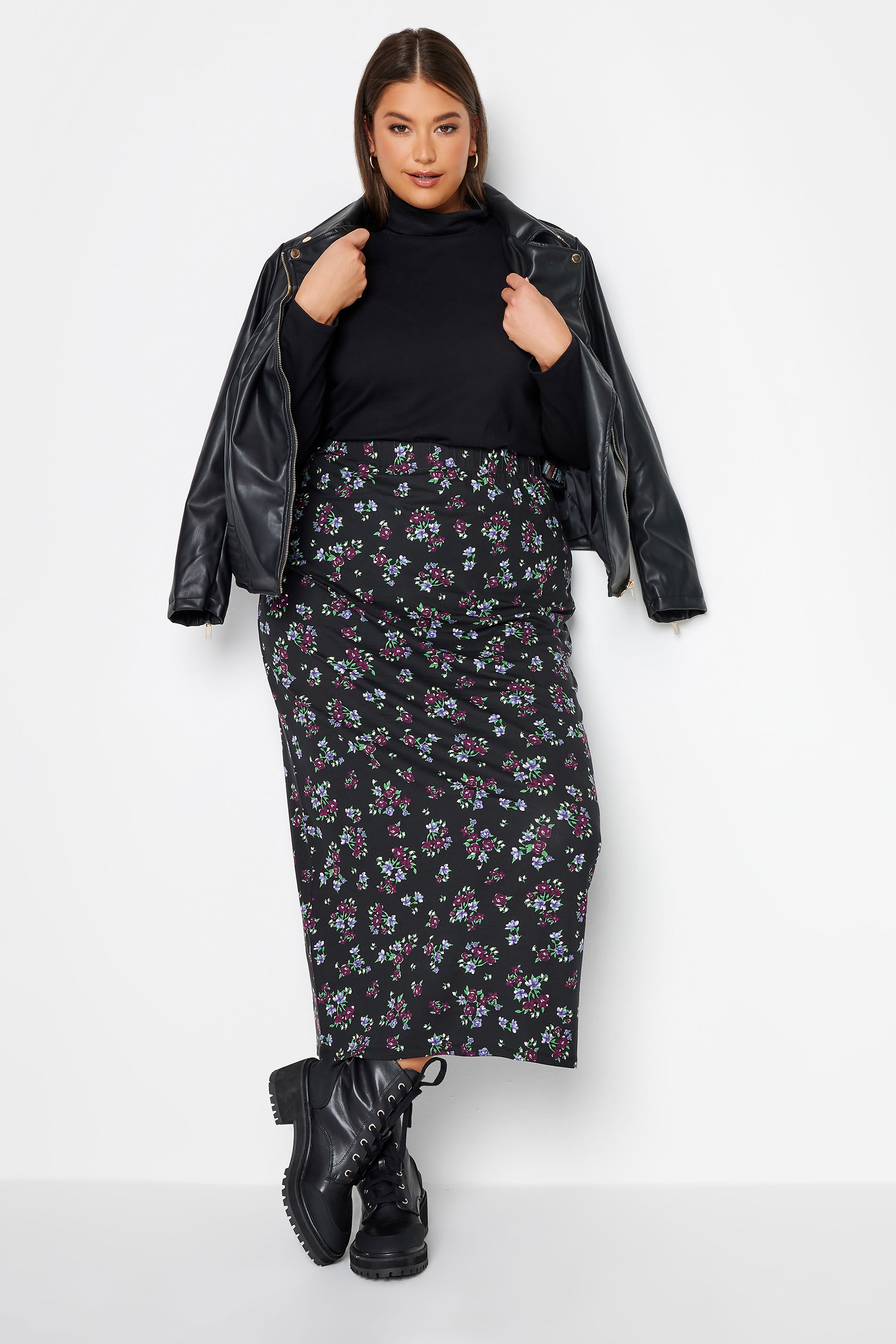 YOURS Plus Size Purple Floral Print Maxi Skirt | Yours Clothing 1