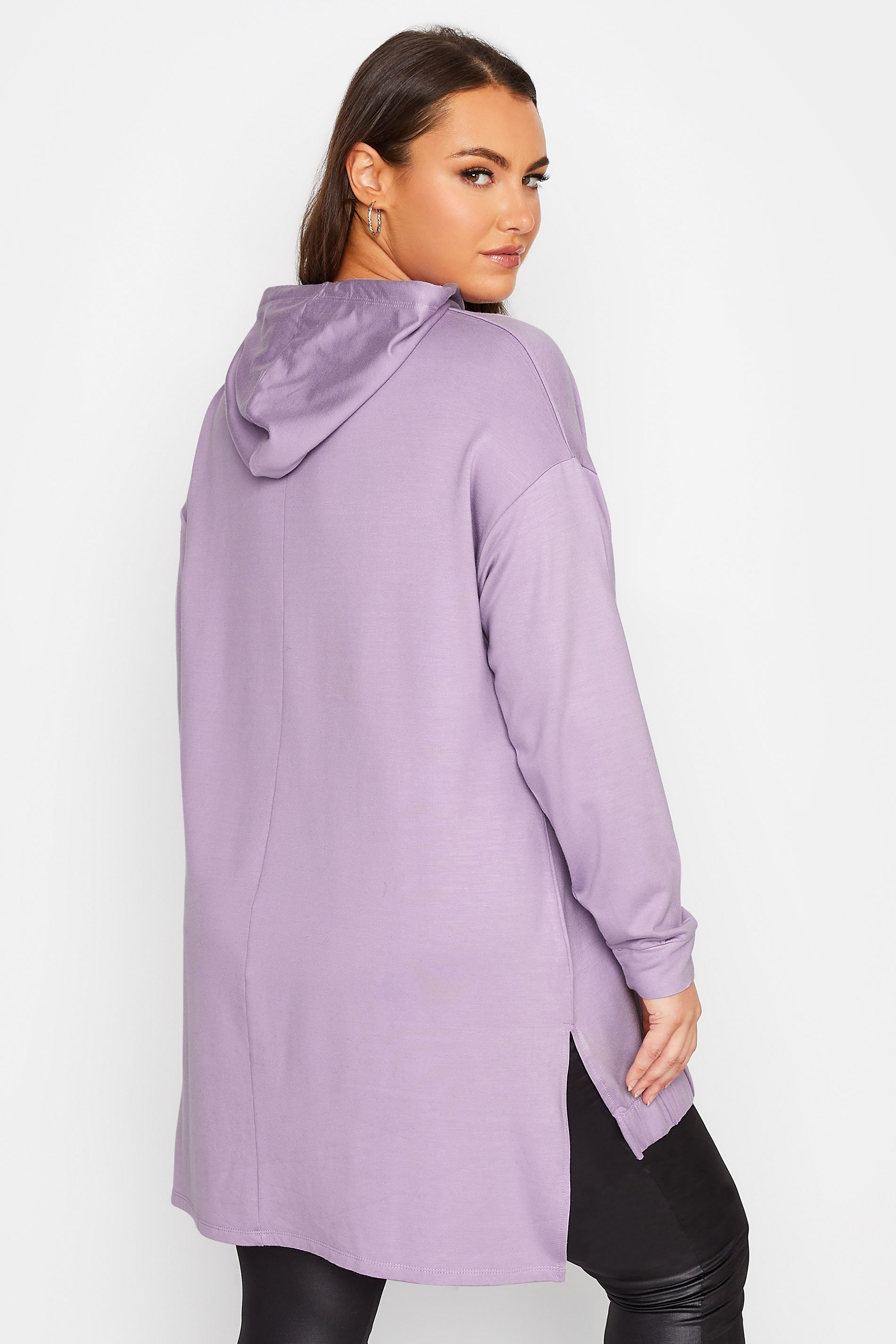 Plus Size Lilac Purple Embellished Tie Hoodie | Yours Clothing 3