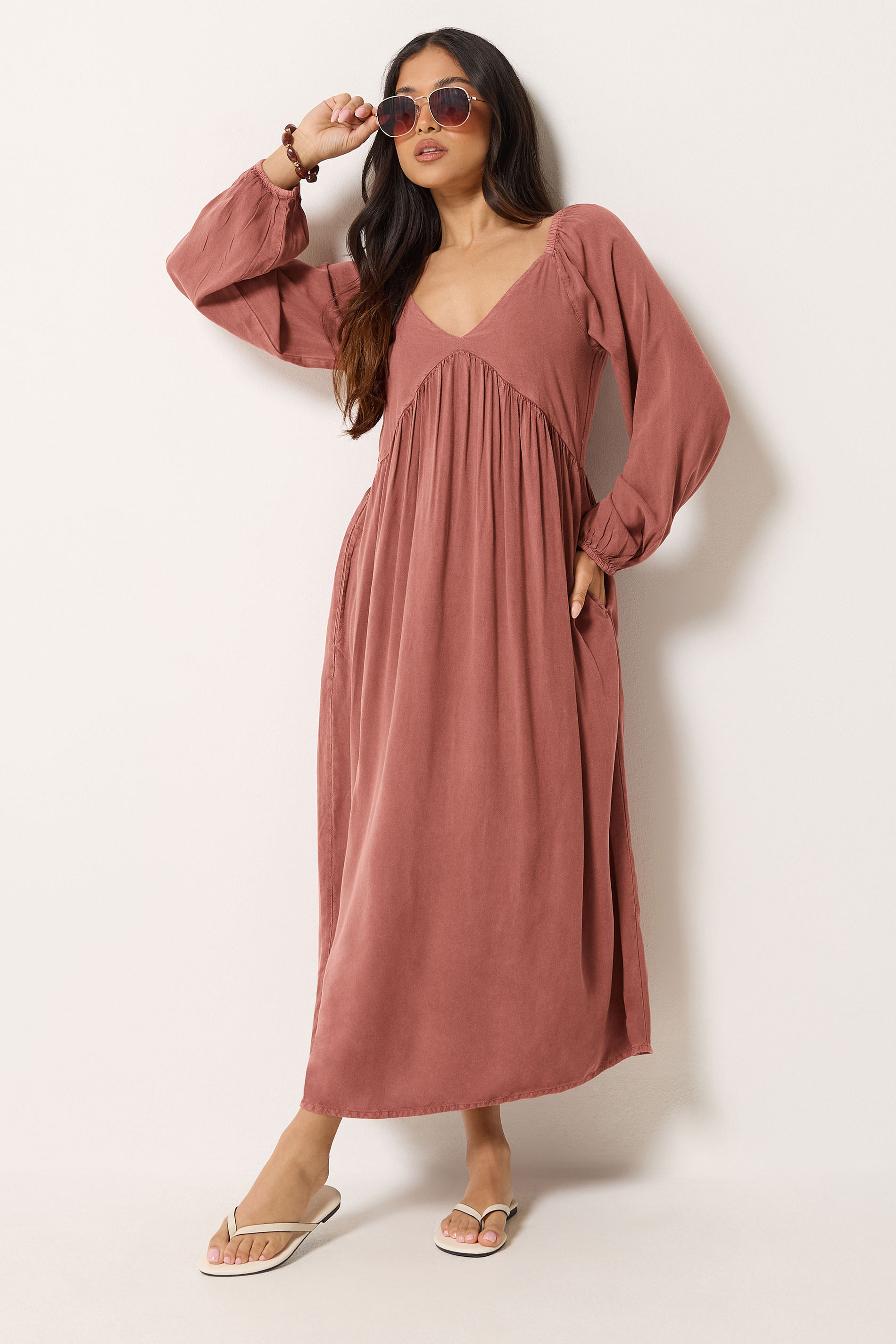 PixieGirl Petite Women's Pink Woven Tie Back Smock Dress | PixieGirl 1