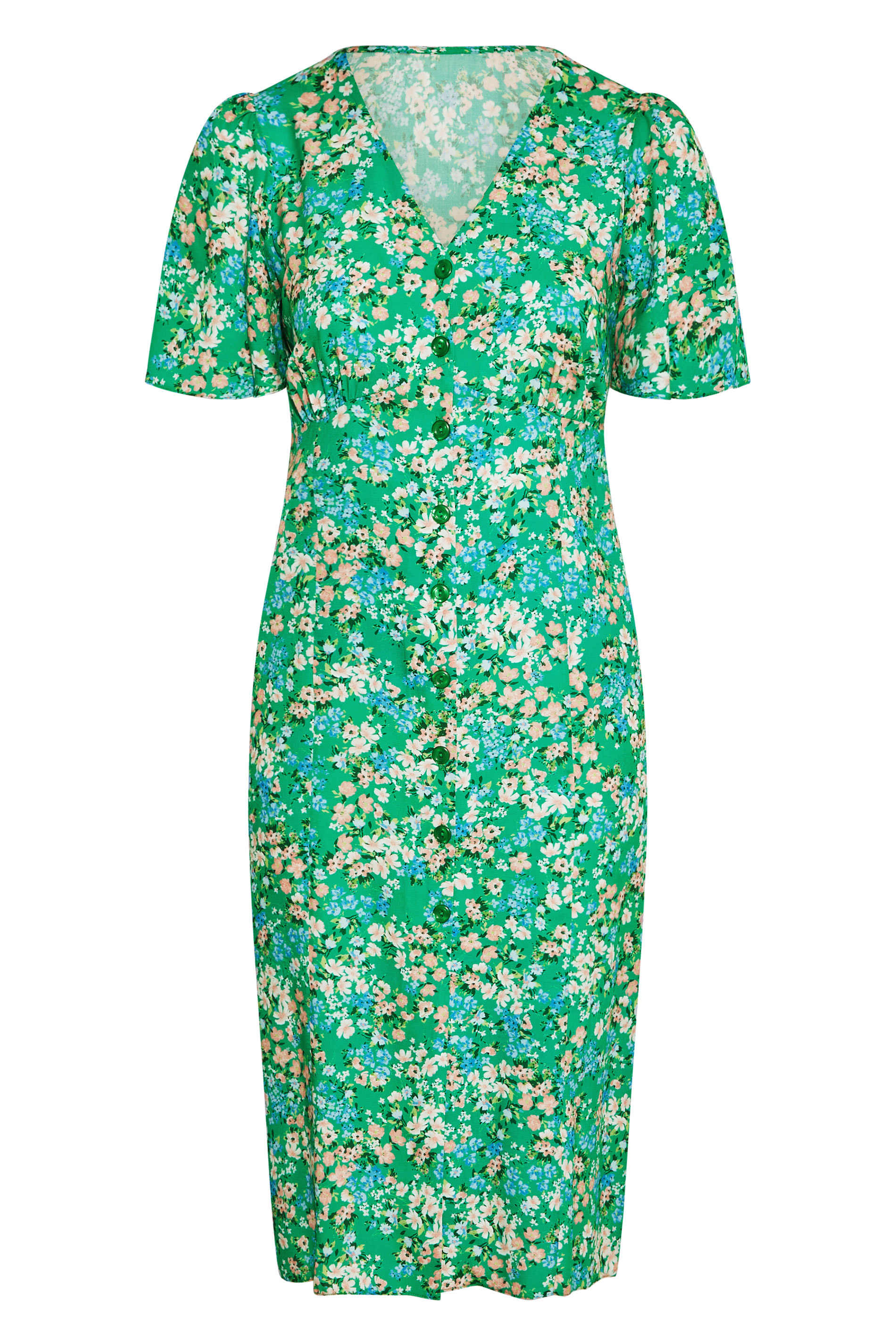 YOURS LONDON Plus Size Green Floral Print Button Through Tea Dress ...