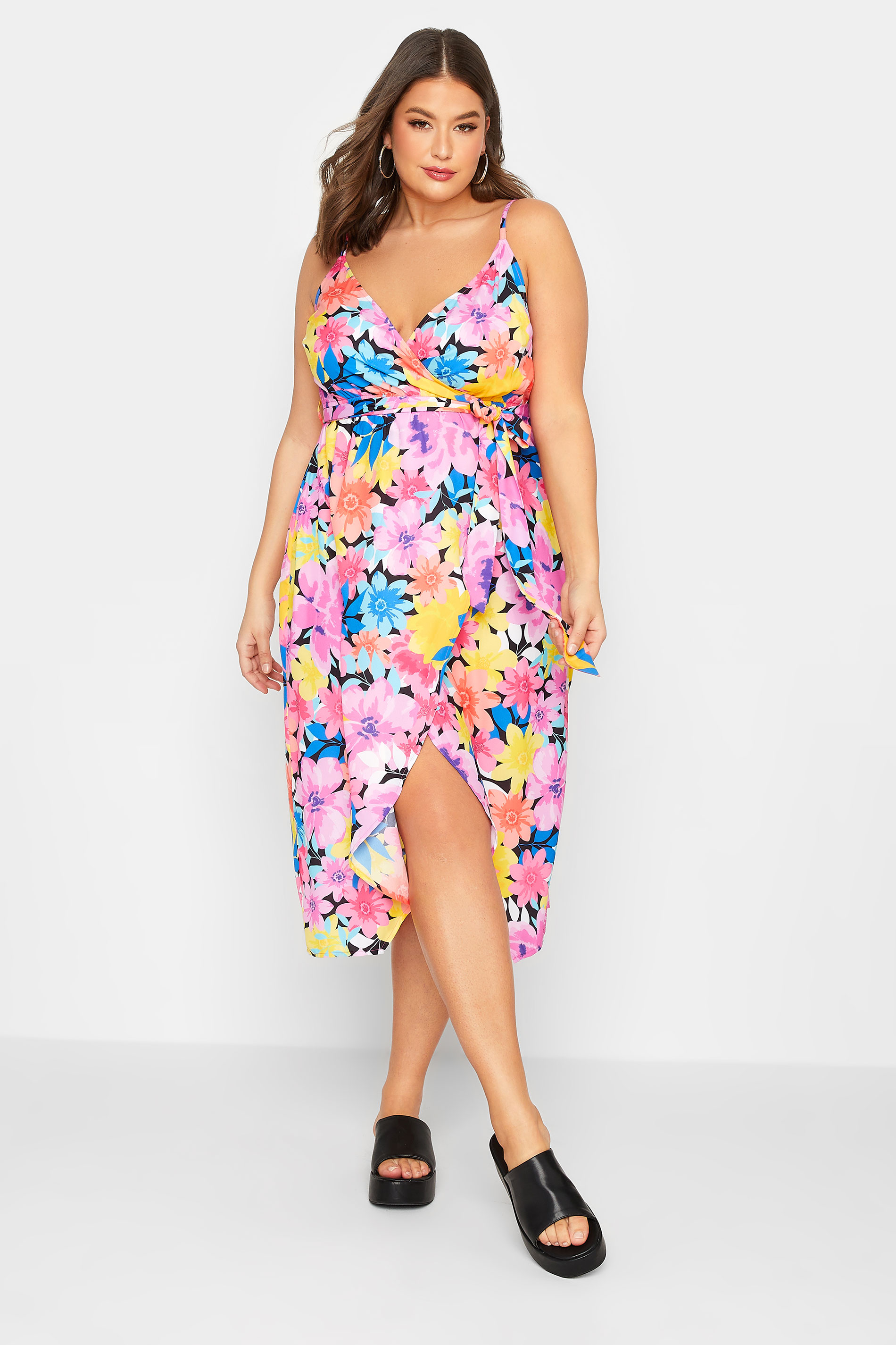 LIMITED COLLECTION Plus Size Purple Floral Print Strappy Wrap Dress | Yours Clothing 2