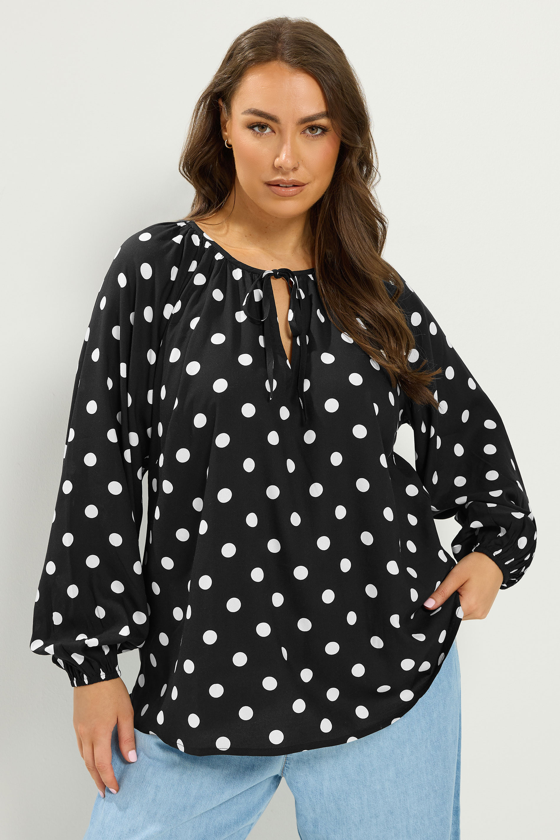 YOURS Plus Size Black Polka Dot Print Blouse | Yours Clothing 3