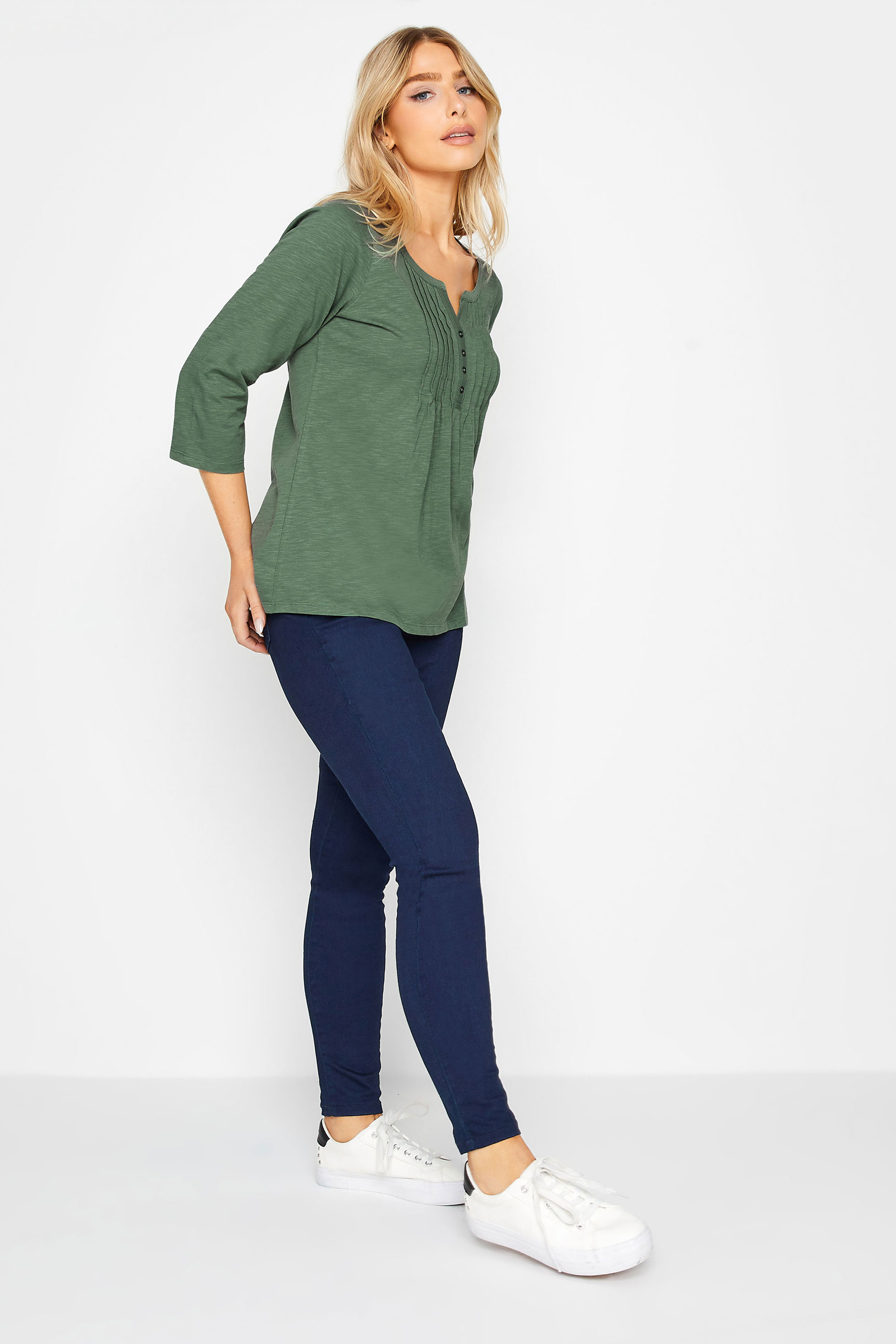 M&Co Sage Green Cotton Henley Top | M&Co 2