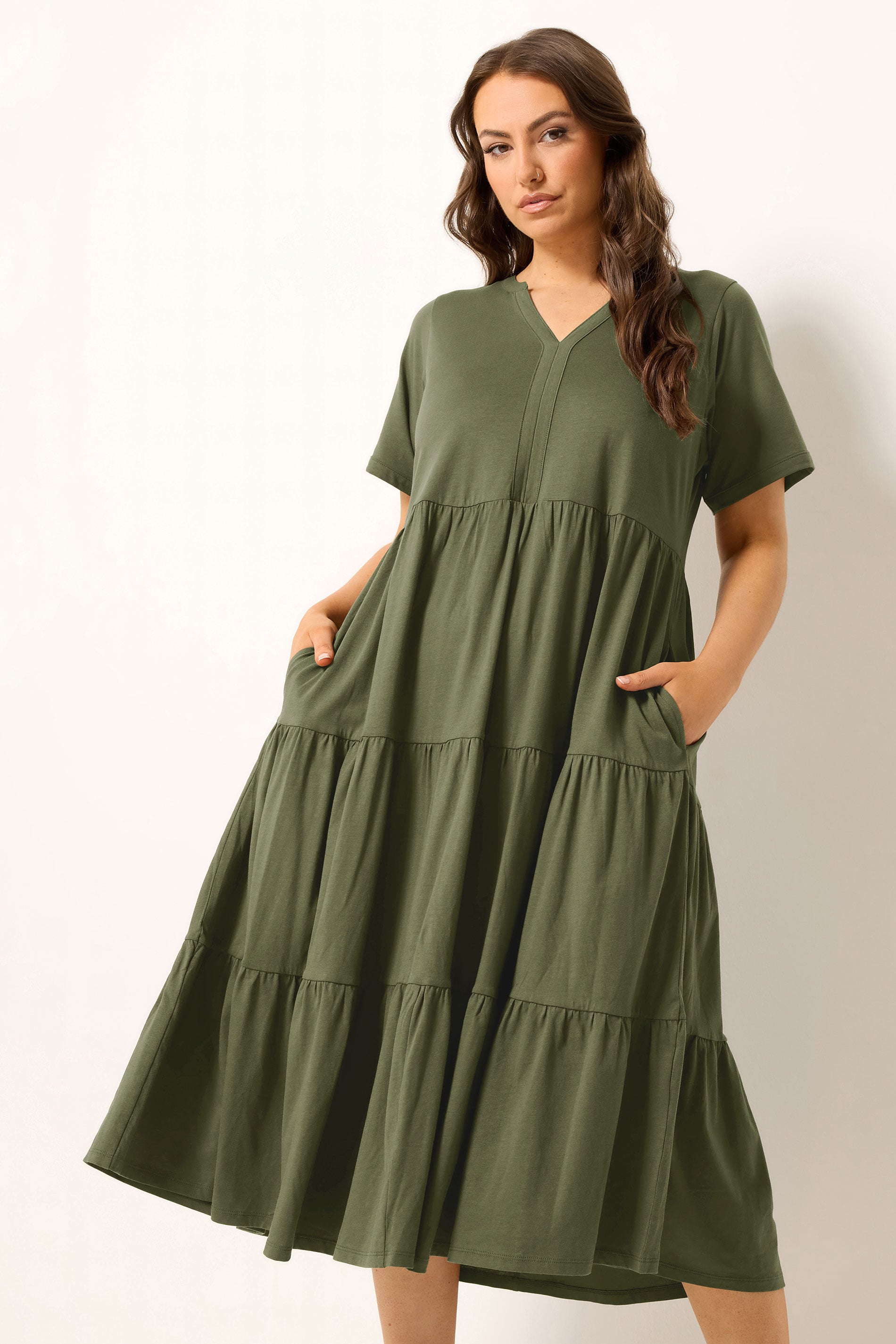 YOURS Plus Size Khaki Green Tiered Maxi Dress | Yours Clothing 3