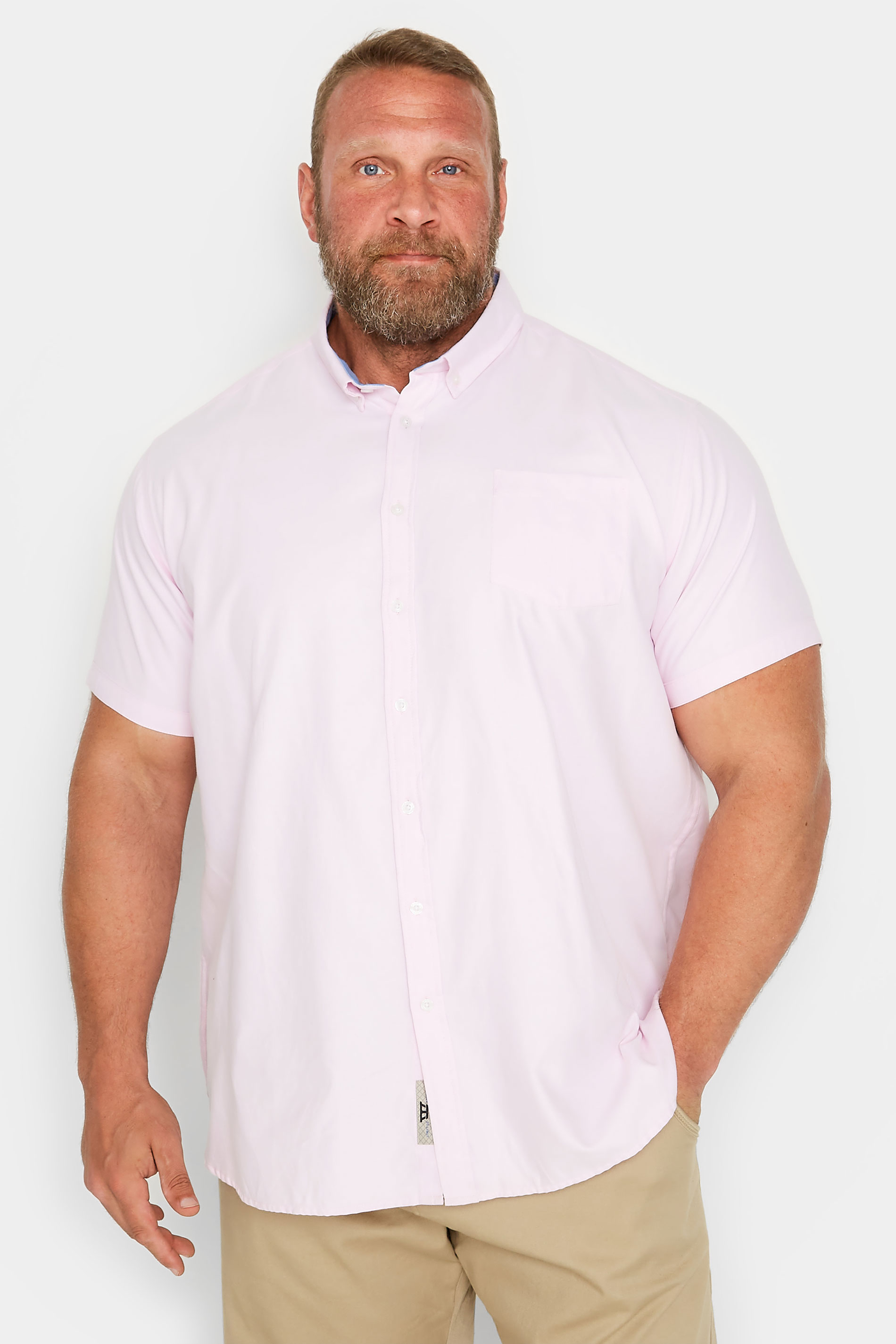 D555 Big & Tall Pink Short Sleeve Oxford Shirt | BadRhino 1