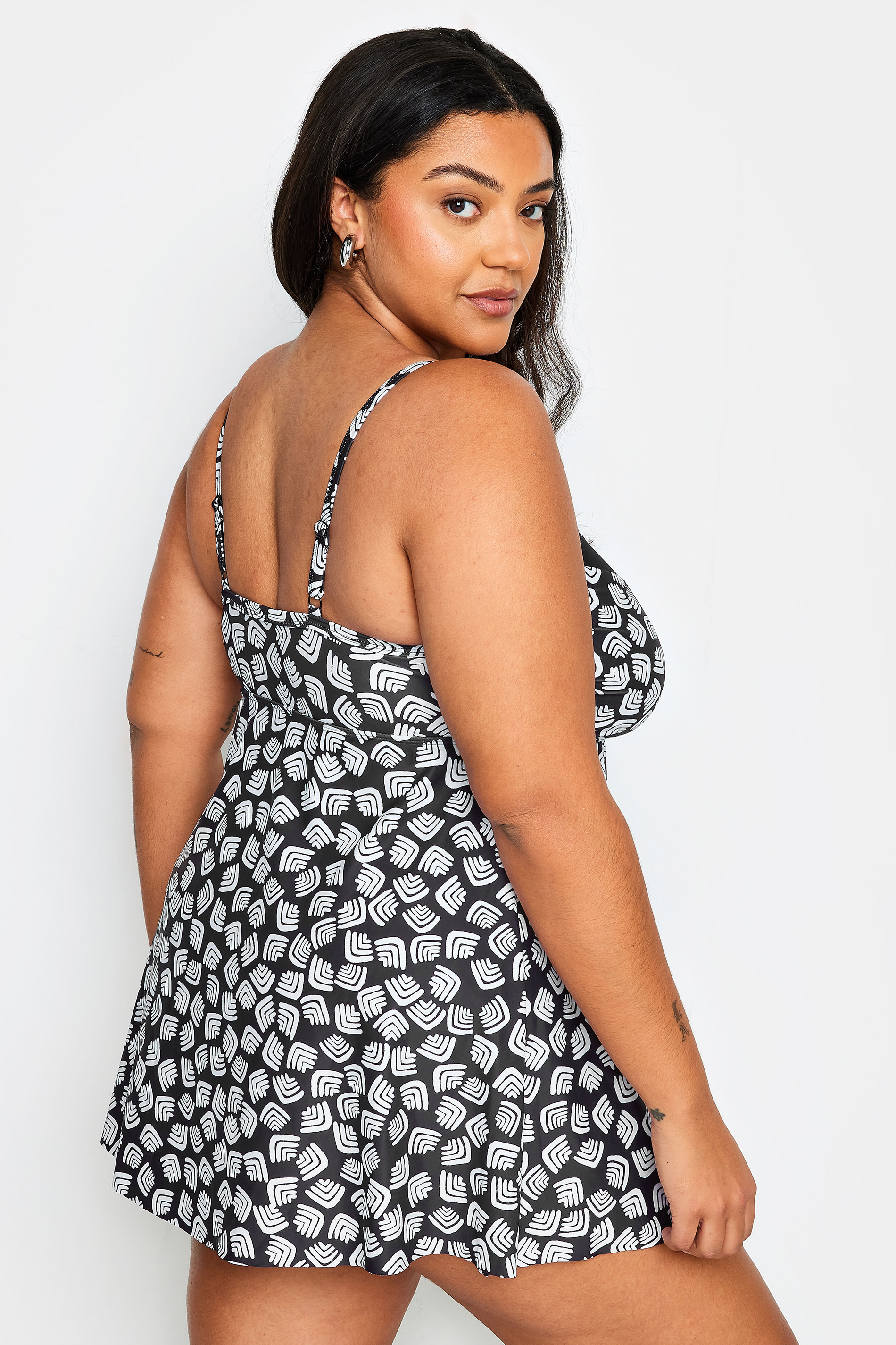 YOURS Plus Size Black Abstract Print Tummy Control Swimdress | Yours Clothing 3