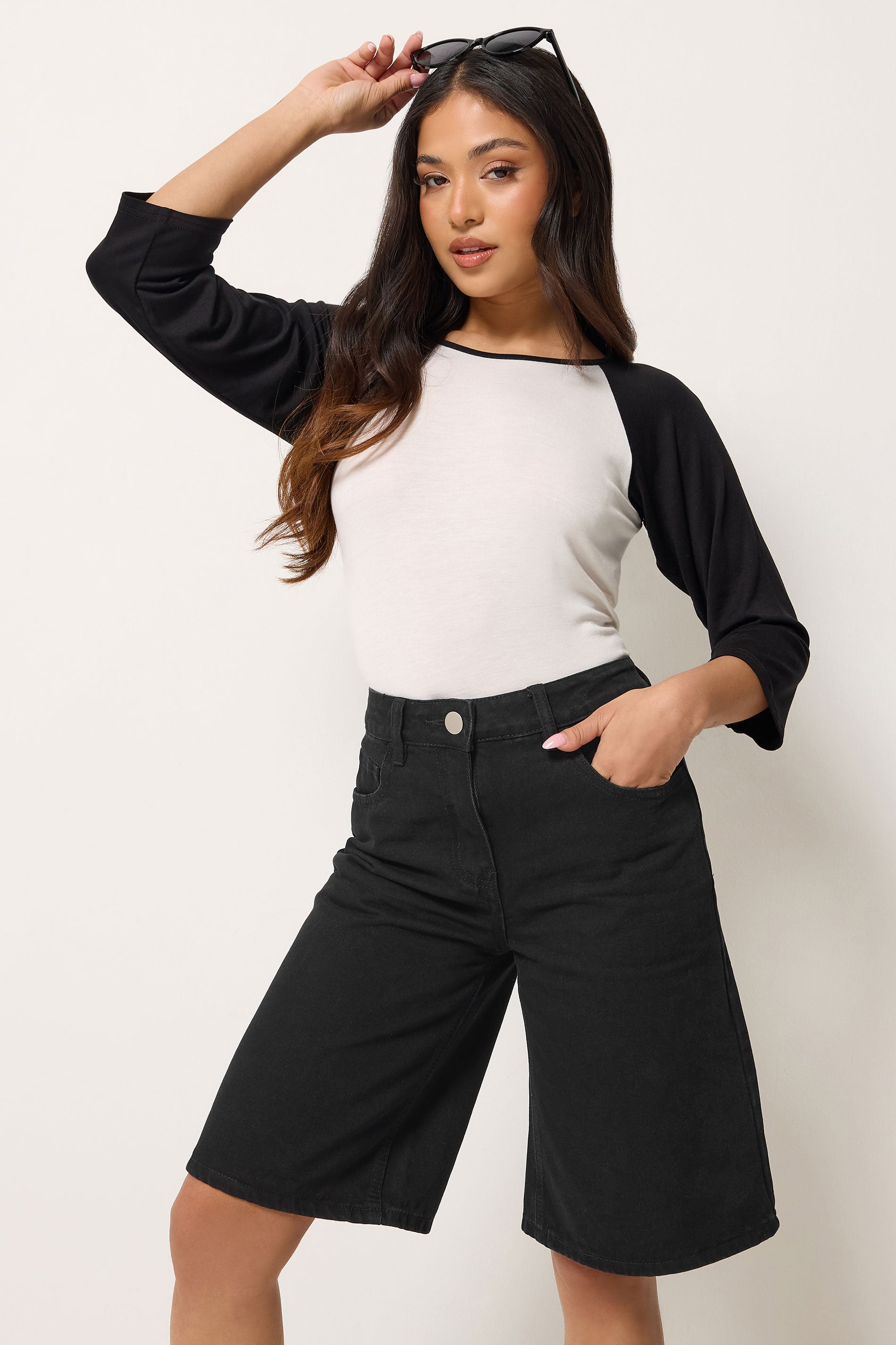 PixieGirl Petite Women's Black Cotton Denim Jorts | PixieGirl 3