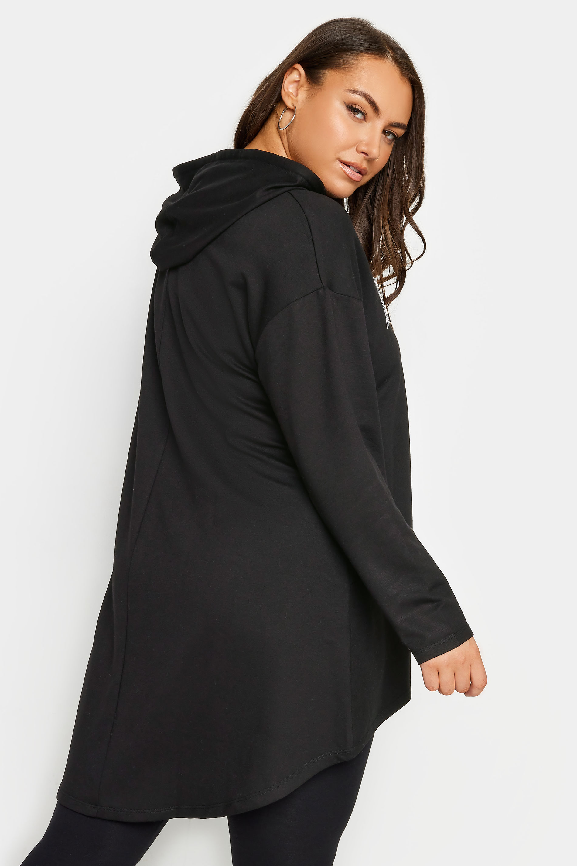 YOURS Plus Size Black 'New York' Slogan Longline Hoodie | Yours Clothing 2