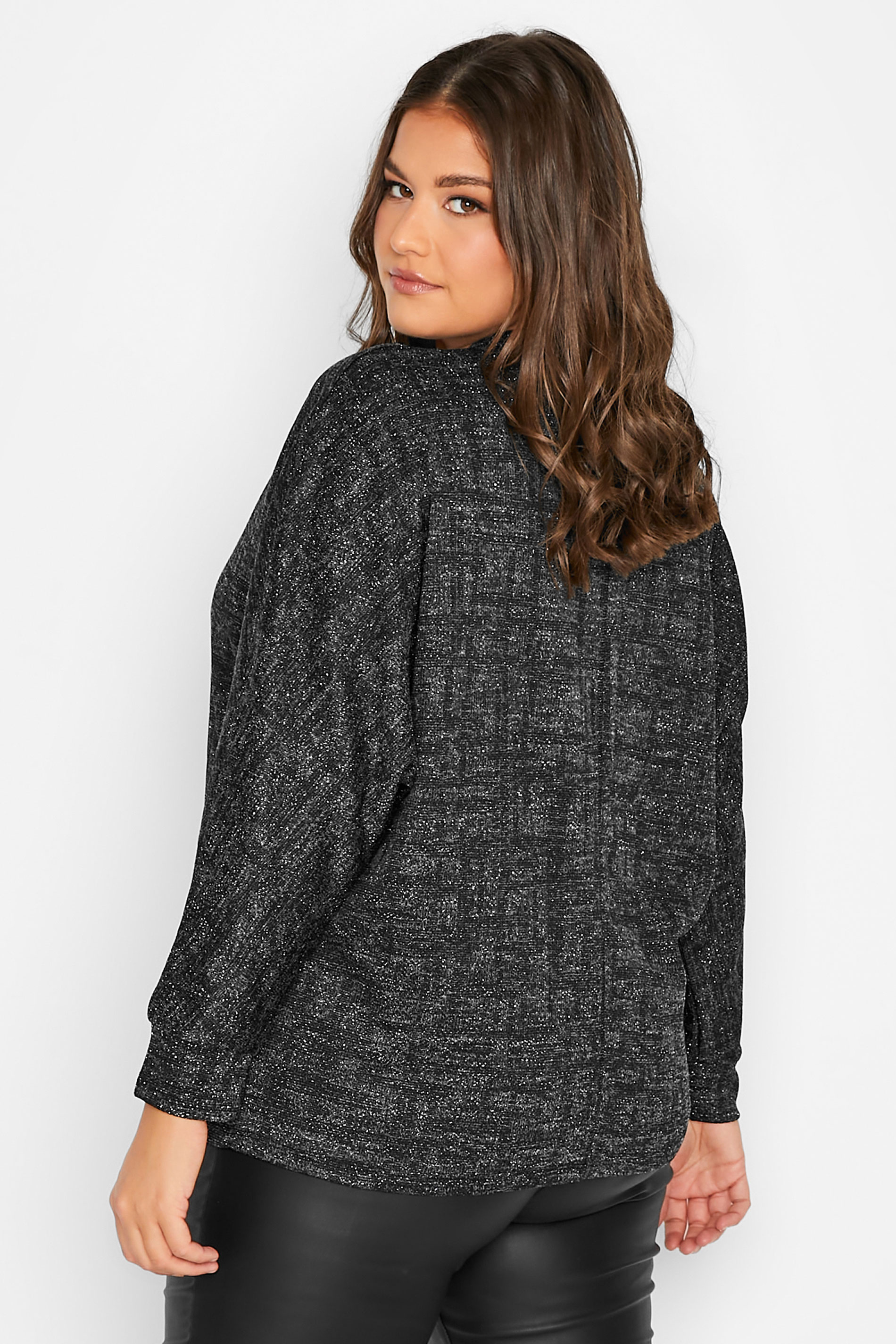 Curve Charcoal Grey Glitter Long Sleeve 