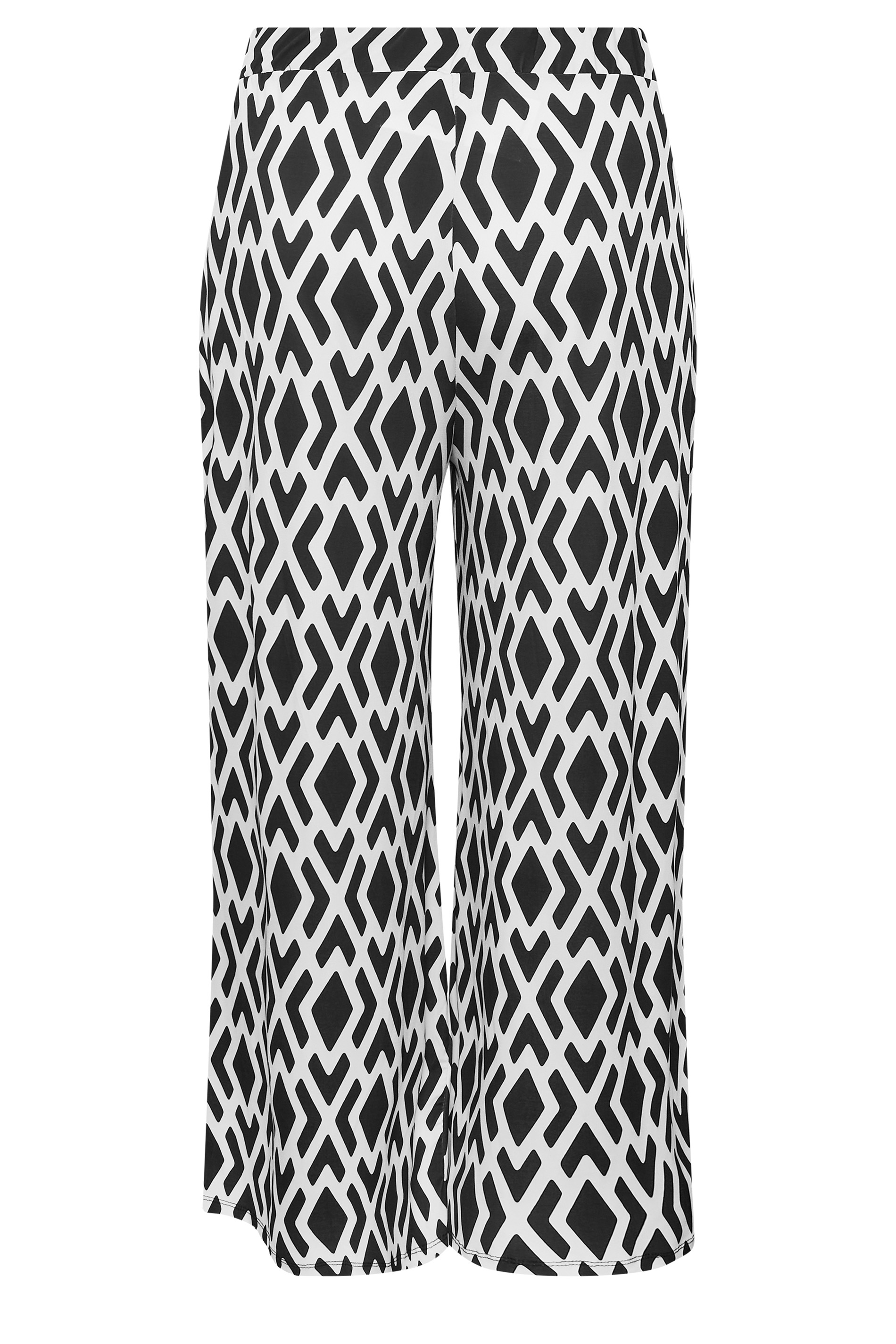 YOURS Curve Plus Size White Geometric Print Wide Leg Trousers | Yours ...