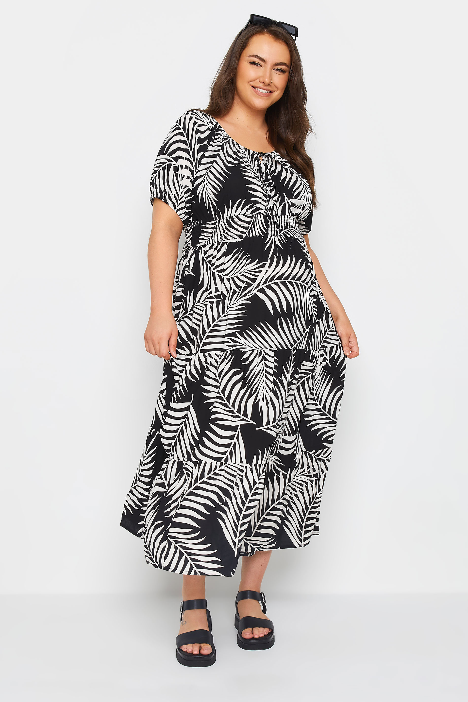 BUMP IT UP MATERNITY Plus Size Black Leaf Print Maxi Dress | Yours Clothing 3