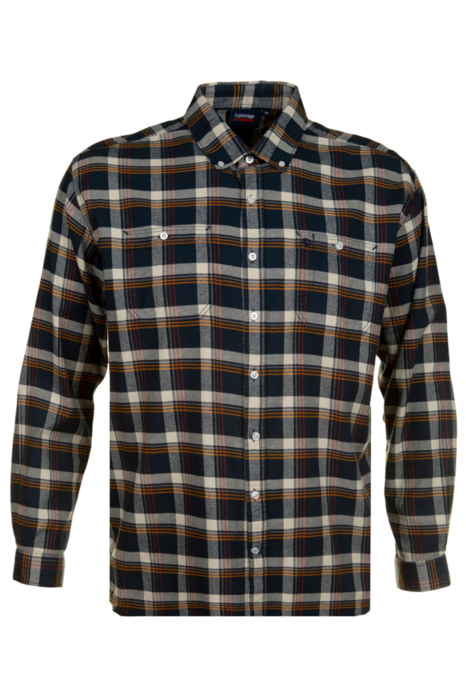ESPIONAGE Navy & Cream Check Brushed Cotton Flannel Shirt | BadRhnio ...