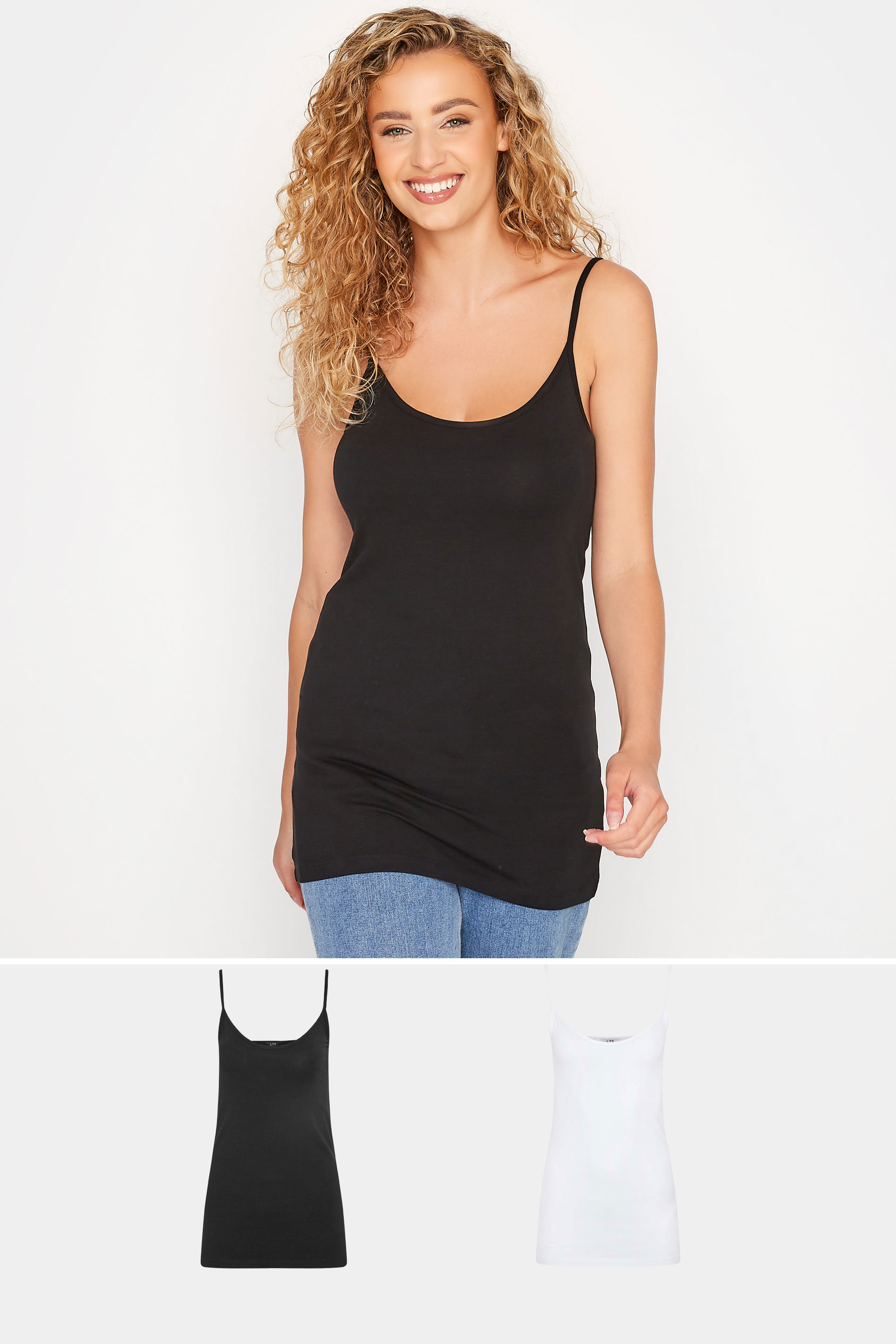 2 PACK Tall Women's Black & White Cami Vest Tops | Long Tall Sally  1