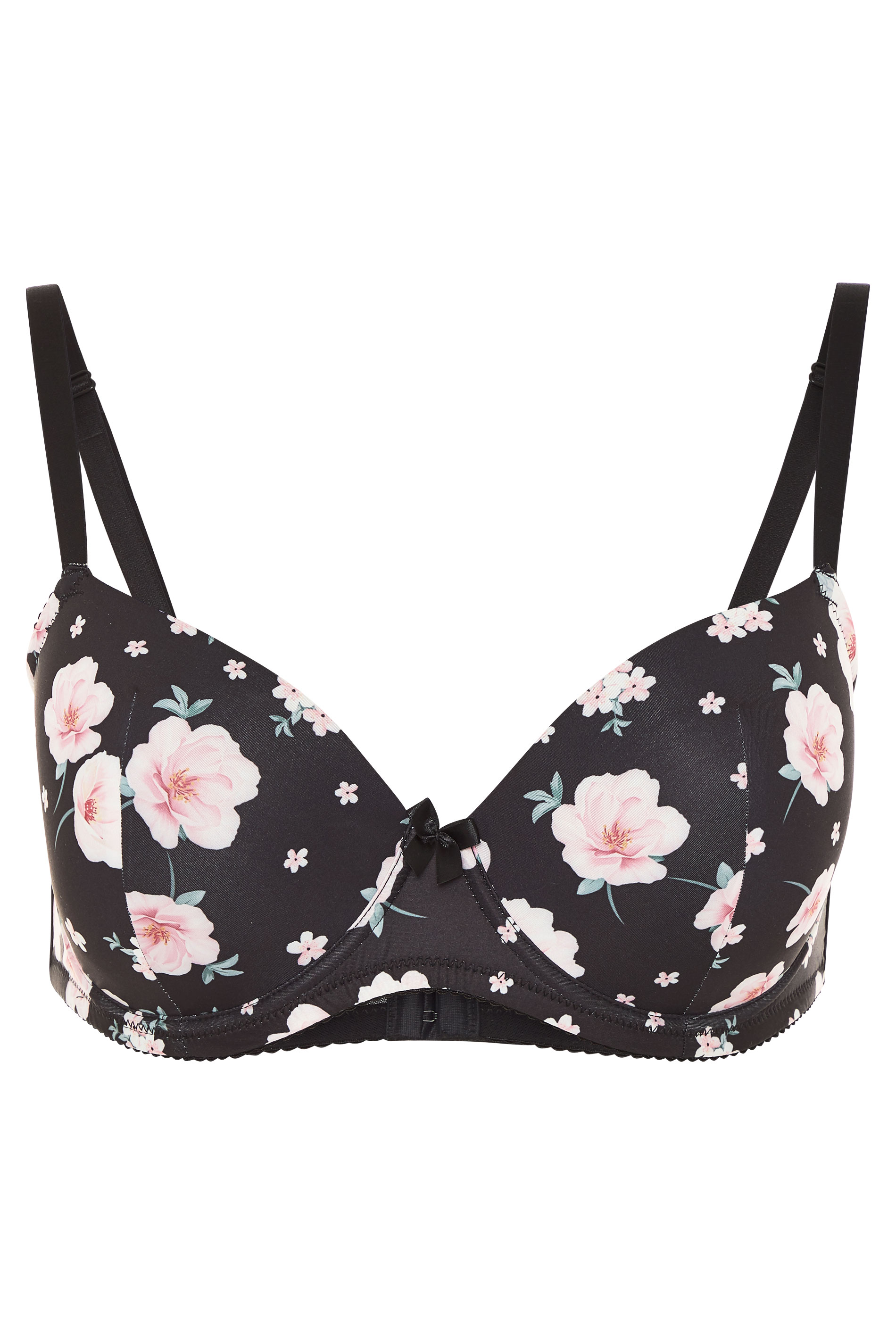 Black Floral T-Shirt Bra | Yours Clothing