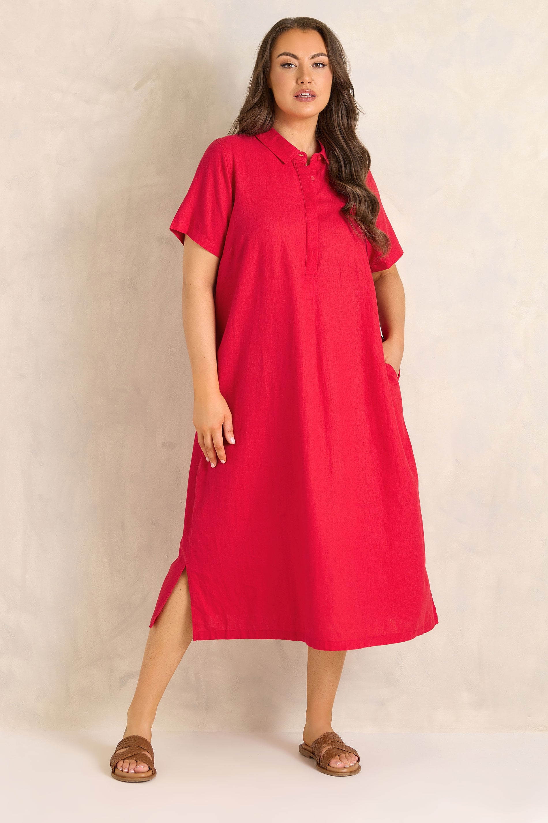 EVANS Plus Size Red Premium Linen Shirt Dress | Evans 2