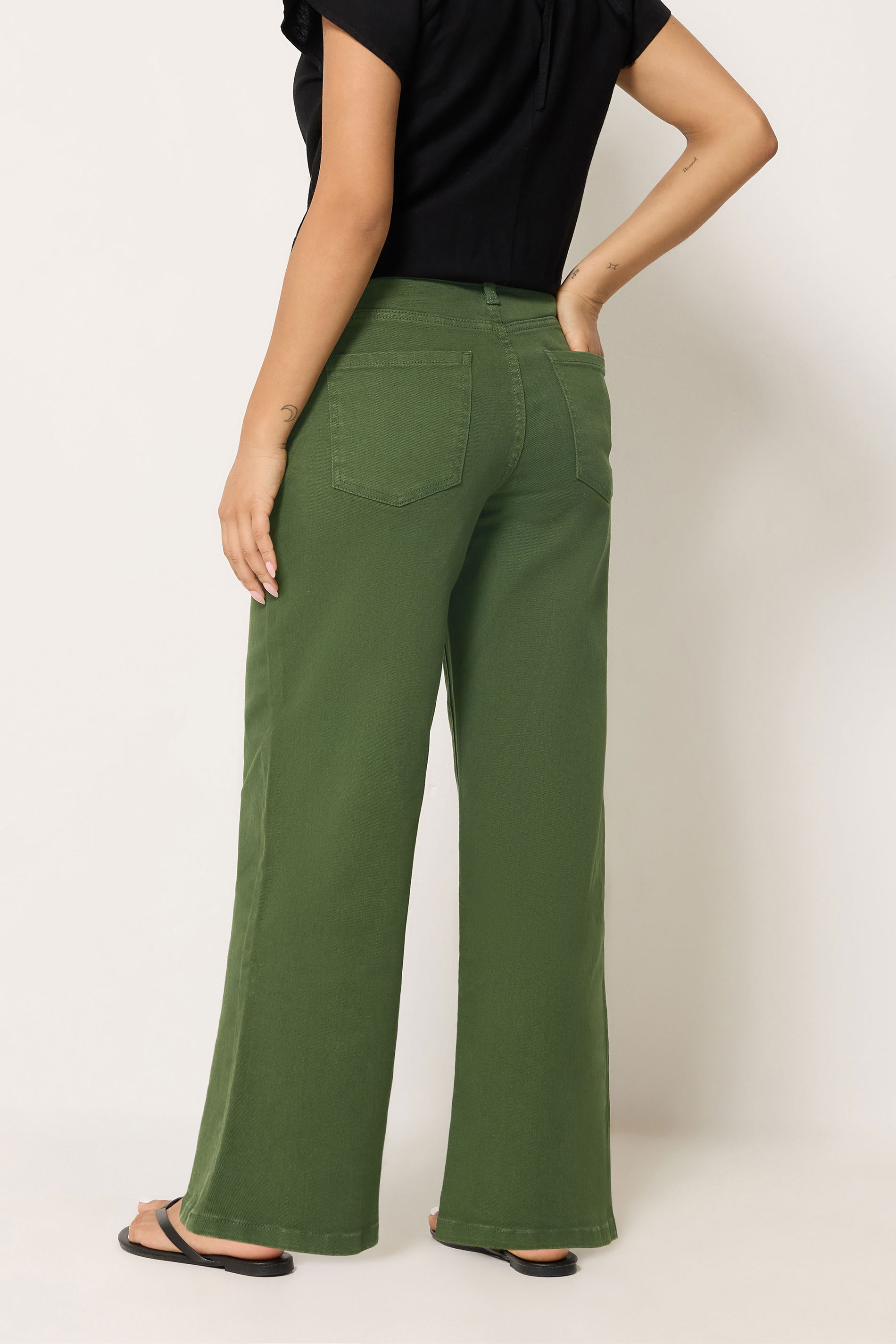 M&Co Petite Khaki Green Wide Leg Jeans | M&Co 2