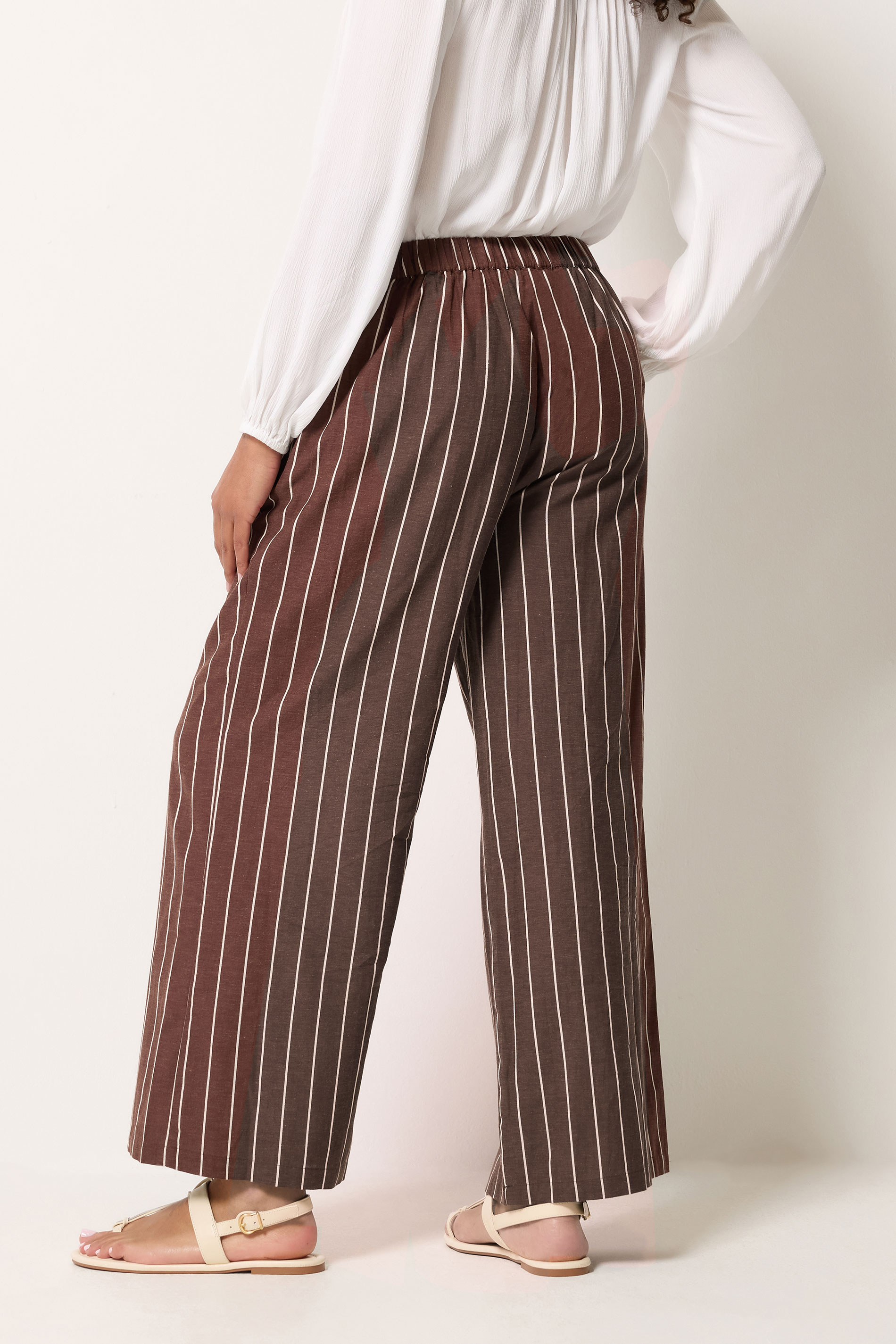 M&Co Chocolate Brown Stripe Wide Leg Trousers | M&Co 2