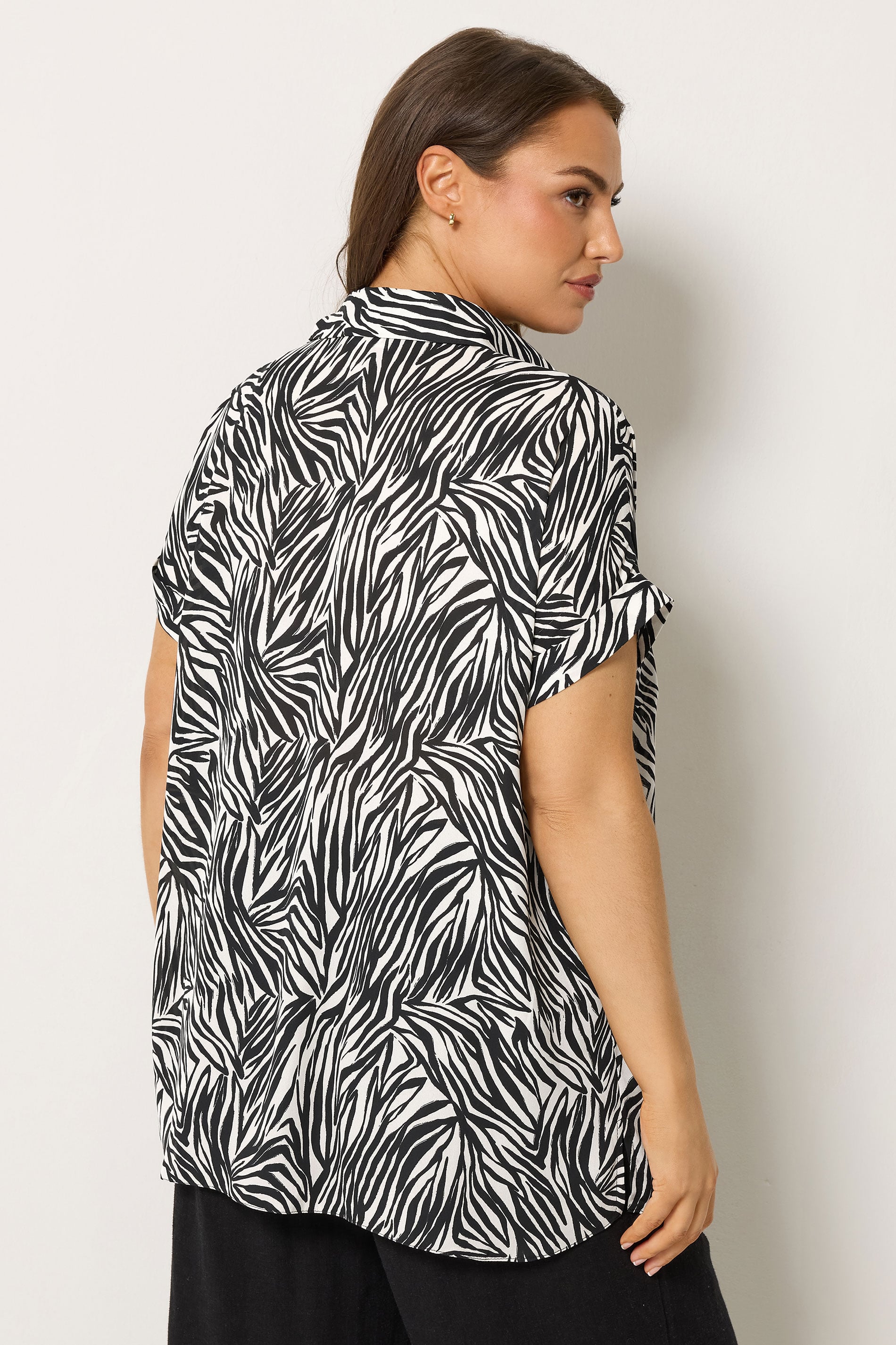 YOURS Plus Size Black Zebra Button Half Placket Blouse | Yours Clothing 2