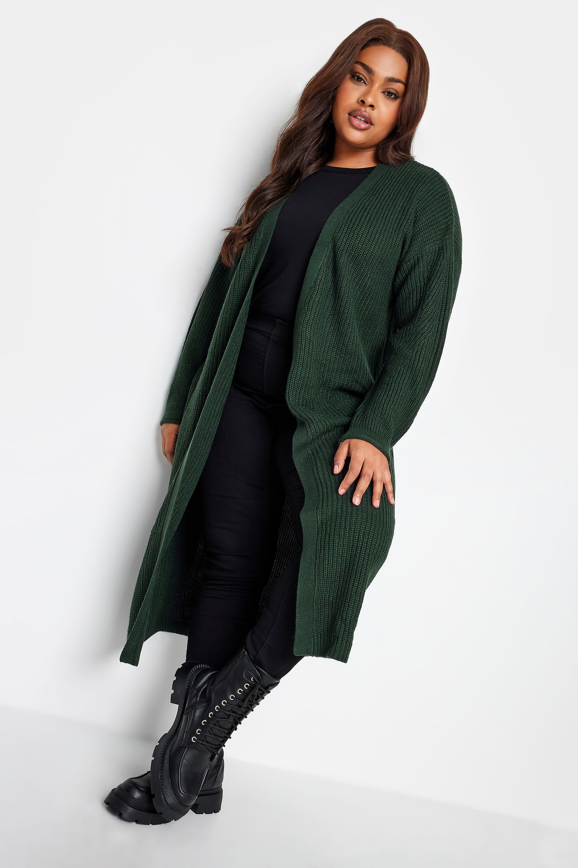YOURS Plus Size Forest Green Longline Cardigan | Yours Clothing 1