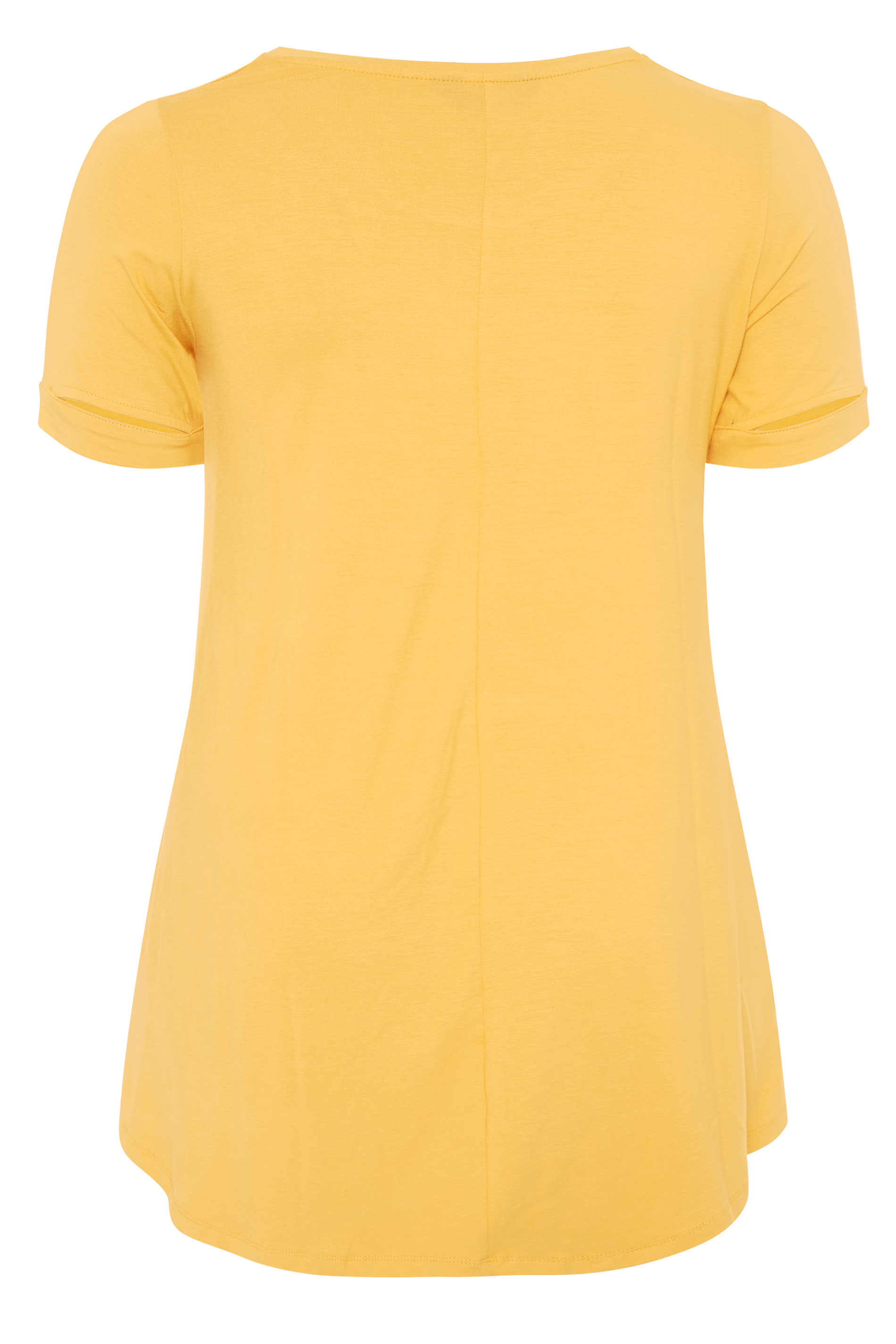 Yellow Cuff Sleeve Detail T-Shirt | Yours Clothing