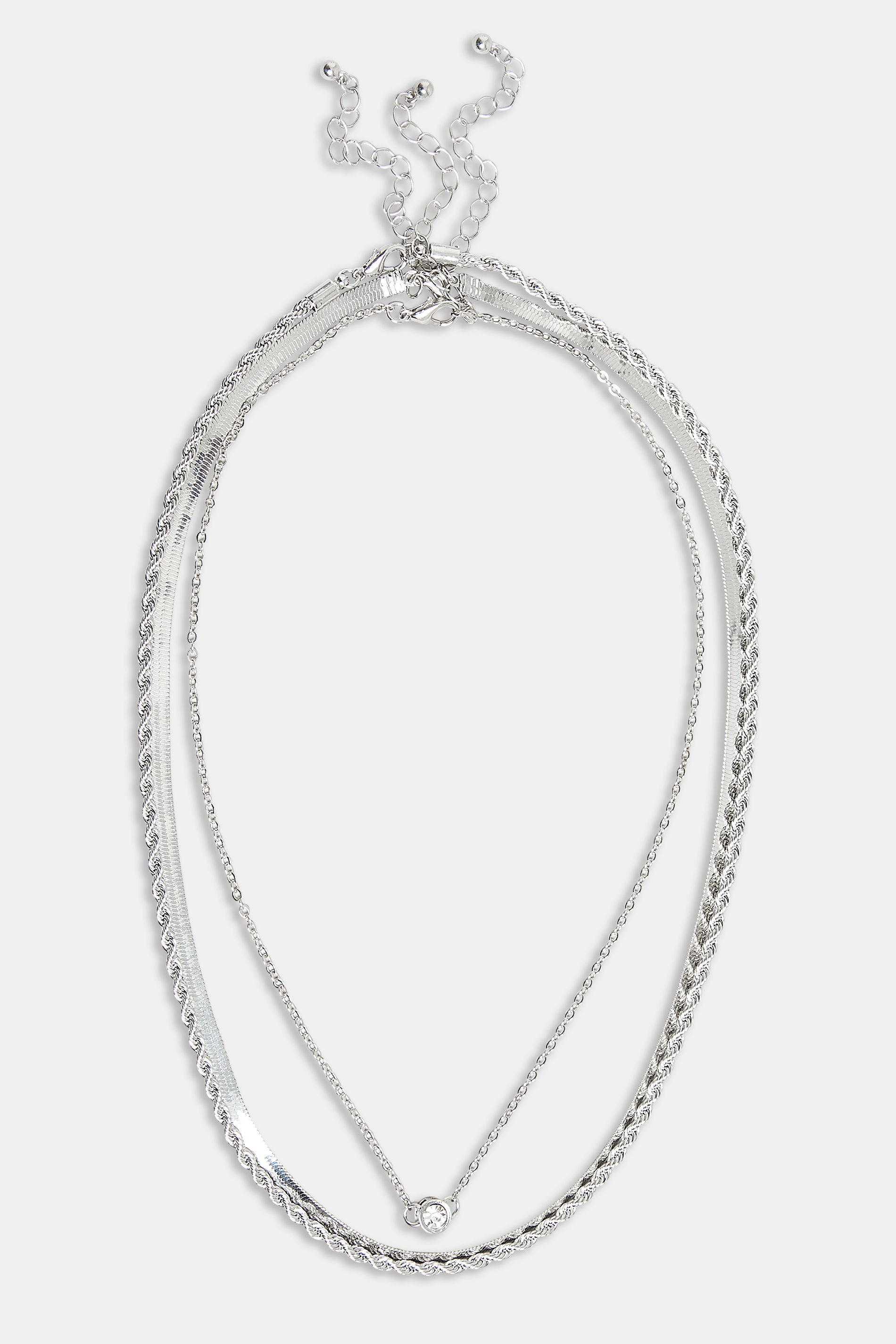 4 PACK Silver Diamante Chain Necklace Set | Yours Clothing  2
