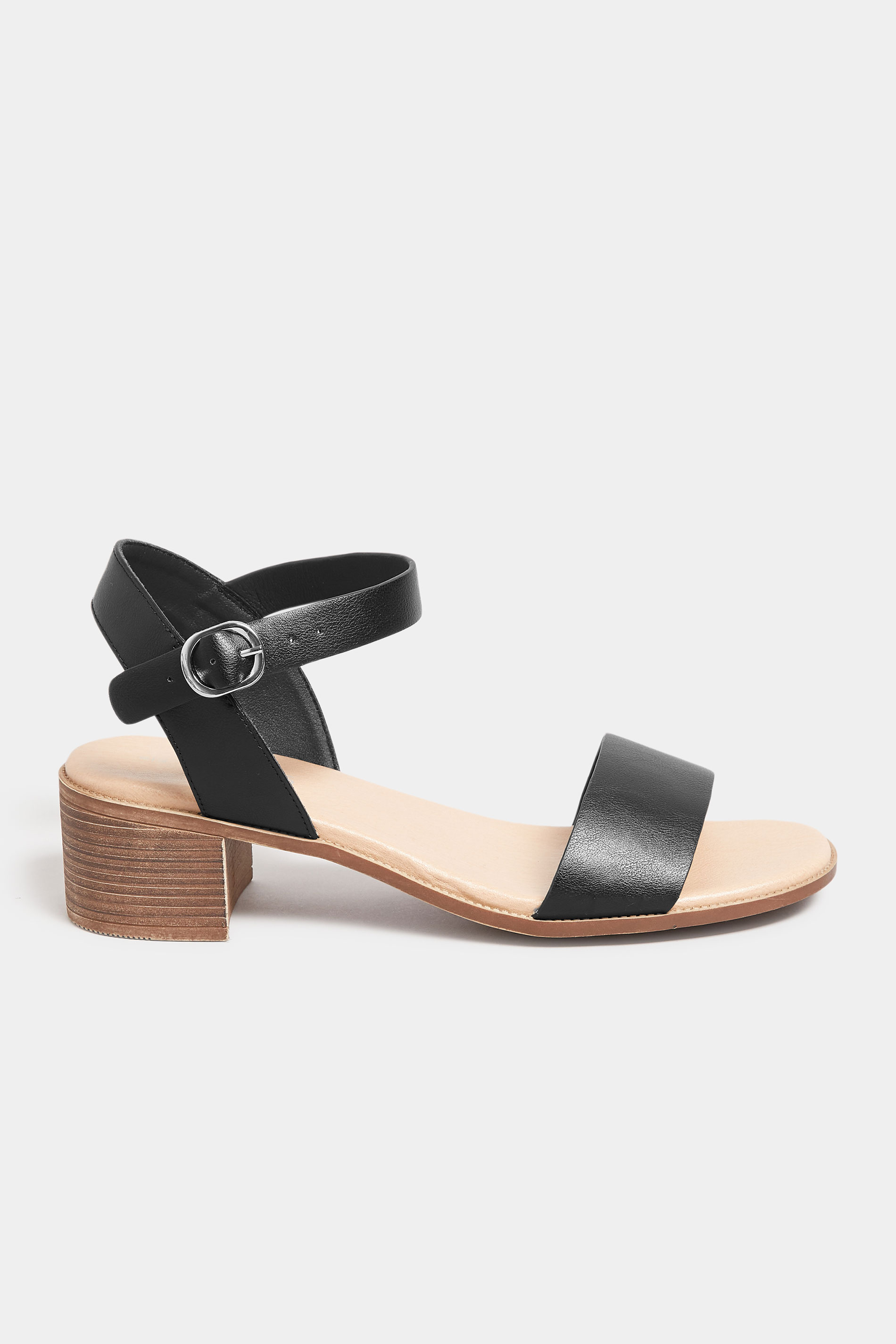 Black Strappy Low Heel Sandals In Extra Wide EEE Fit | Yours Clothing