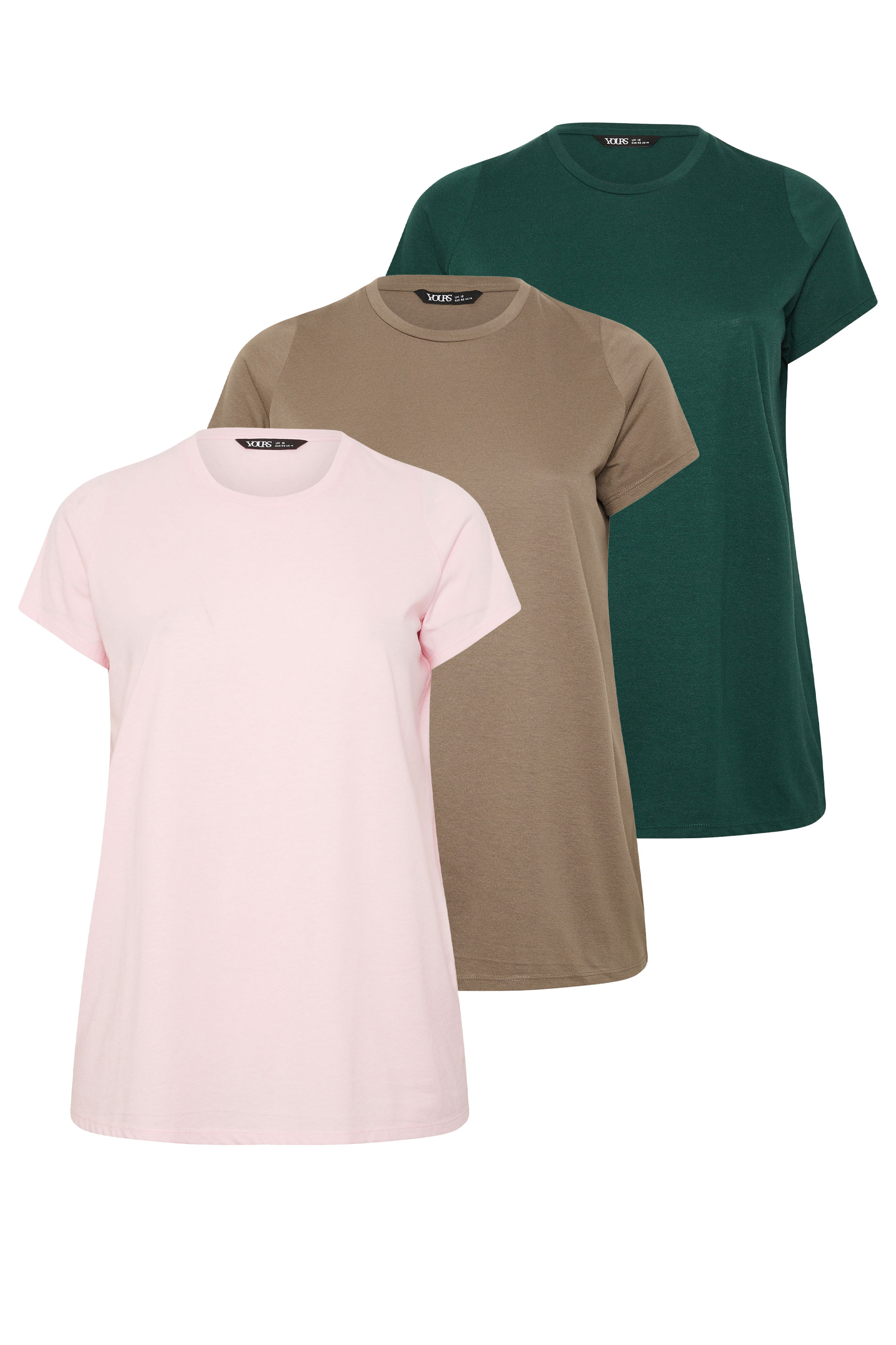 YOURSET 3 PACK Plus Size Mocha Brown & Pink Core T-Shirts | Yours Clothing 9
