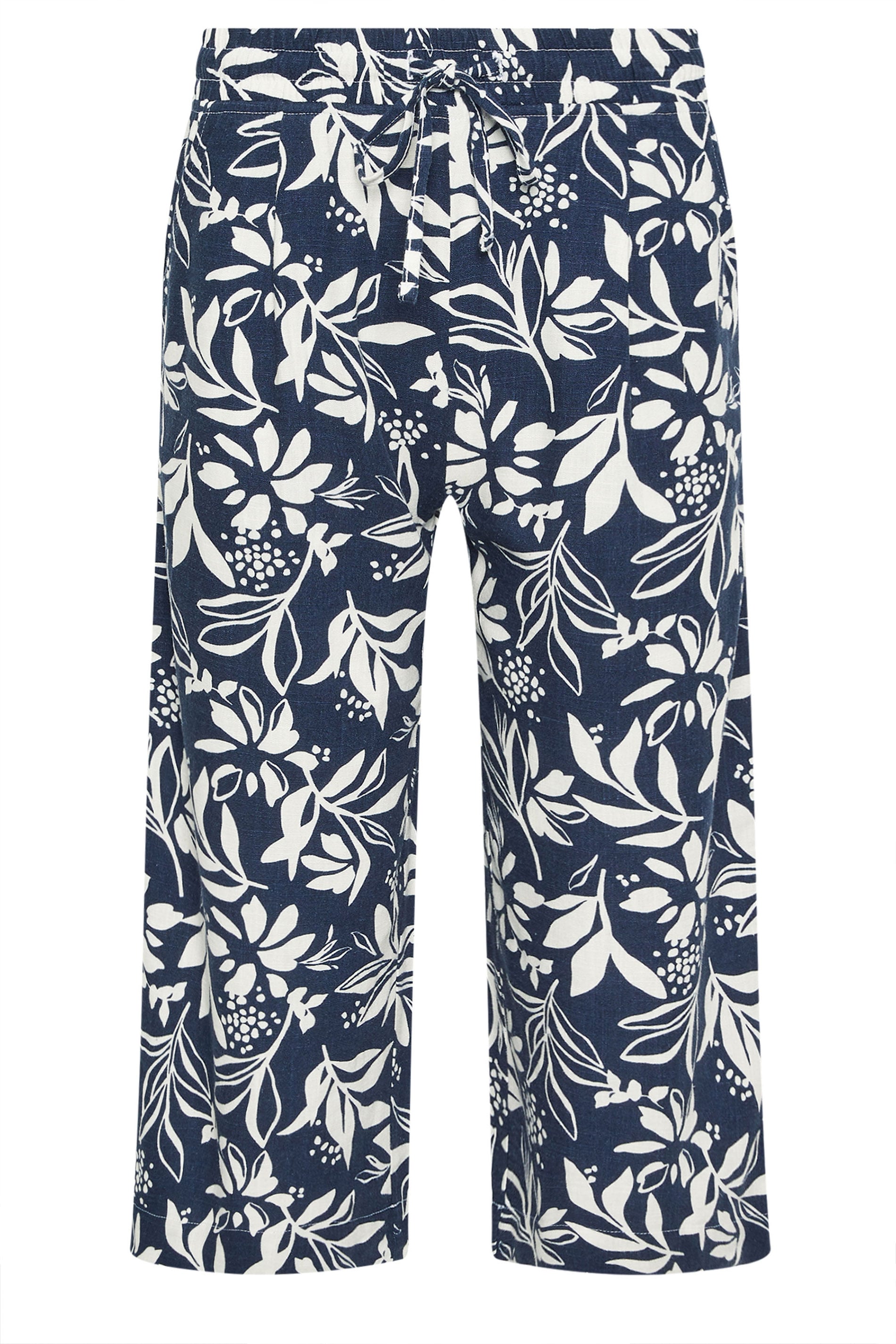 M&Co Petite Navy Blue Floral Linen Culottes | M&Co 6