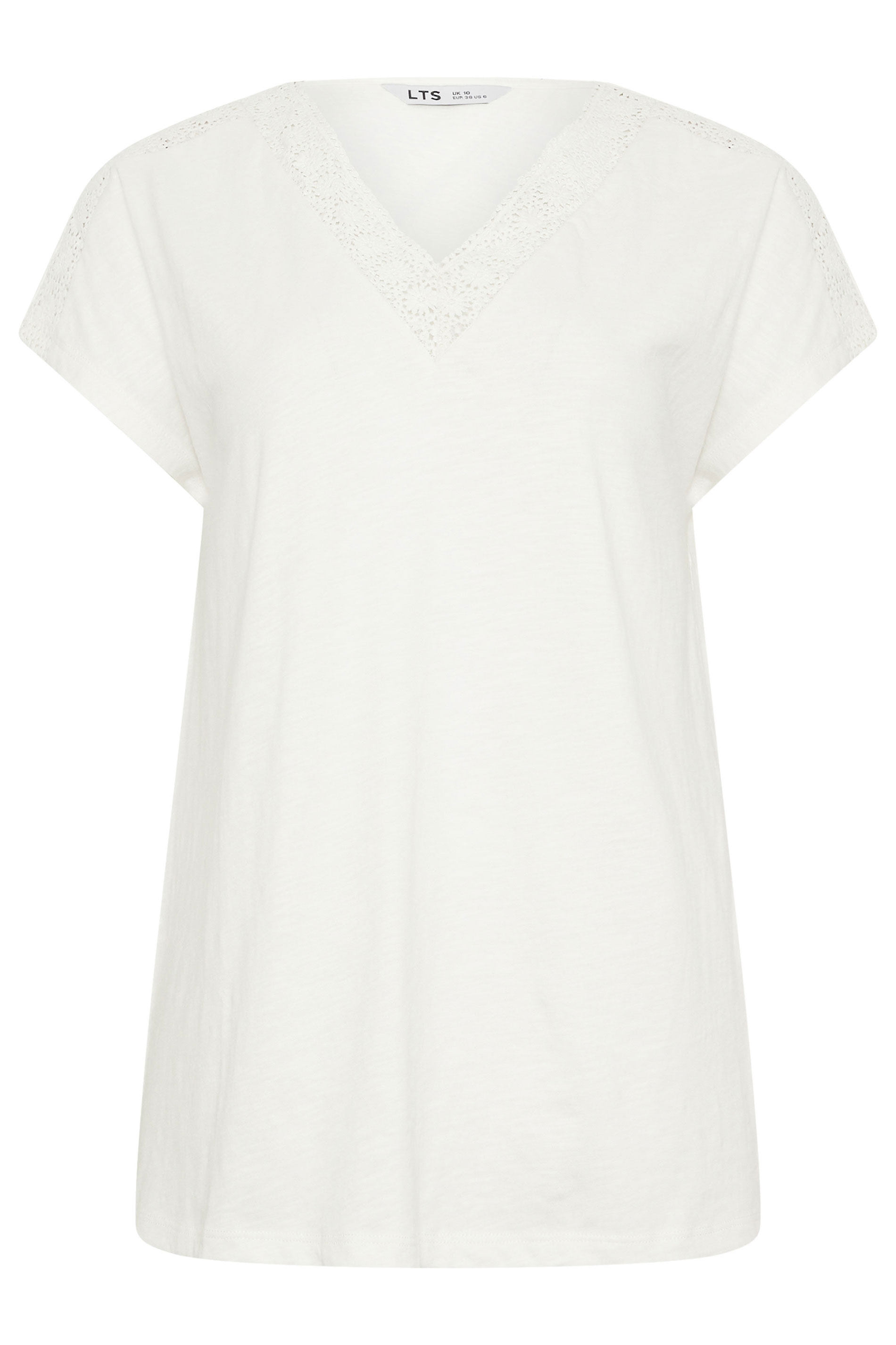 LTS Tall Women's Ivory White Lace V-Neck Cotton T-Shirt | Long Tall Sally 5
