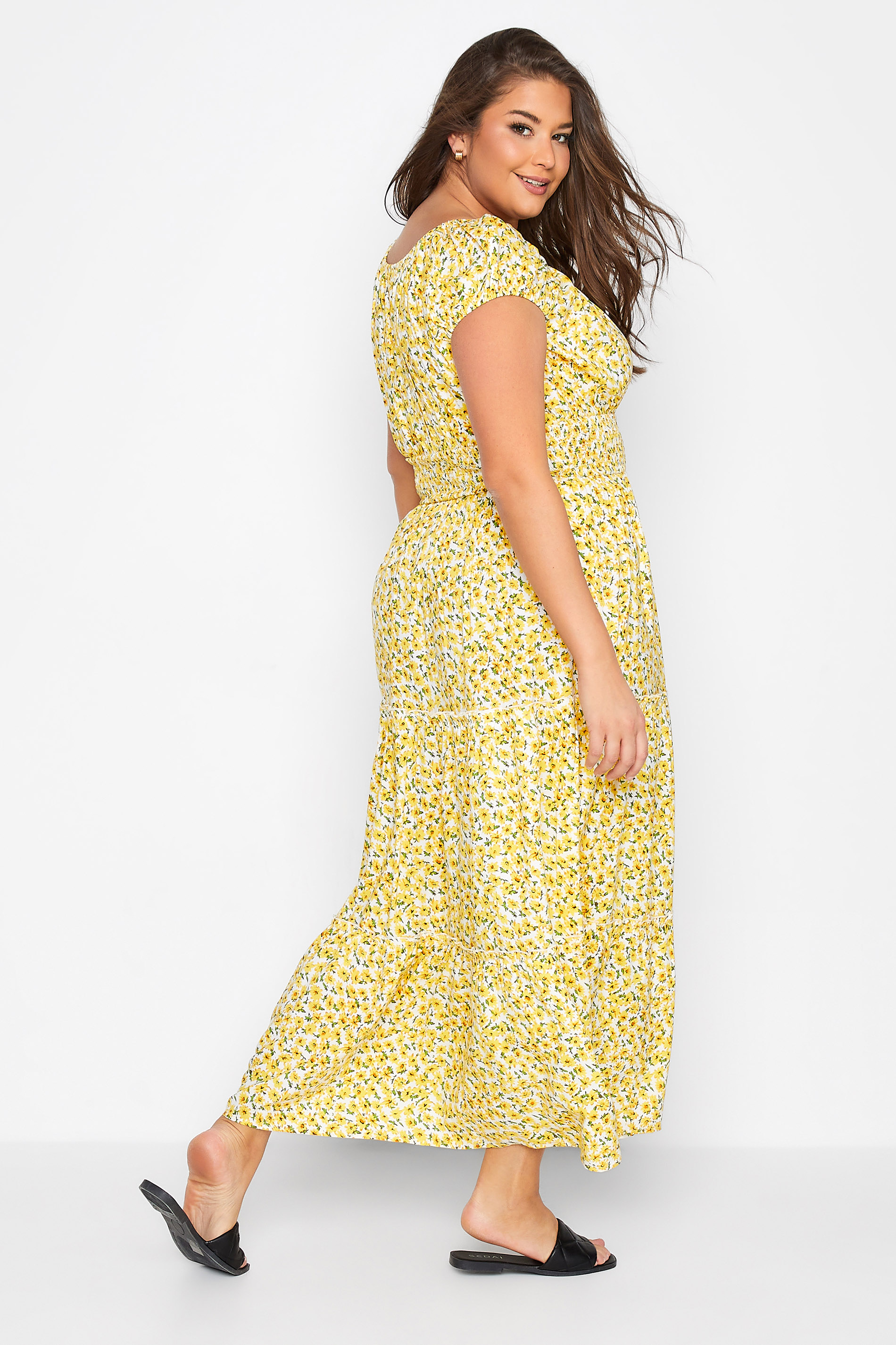 Plus Size Yellow Floral Print Bardot Maxi Dress | Yours Clothing 3