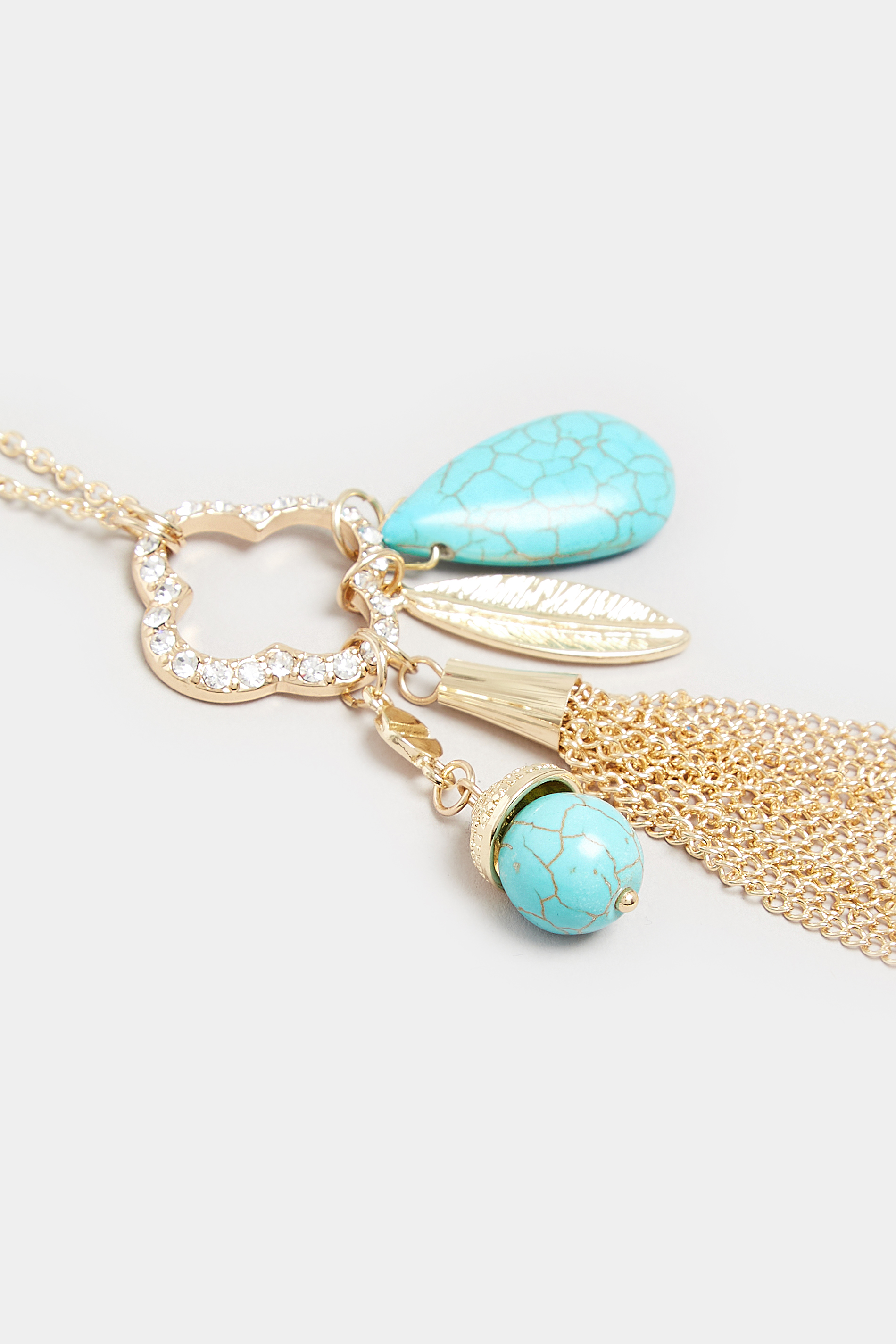 Gold & Blue Long Charm Tassel Necklace | Yours Clothing  3