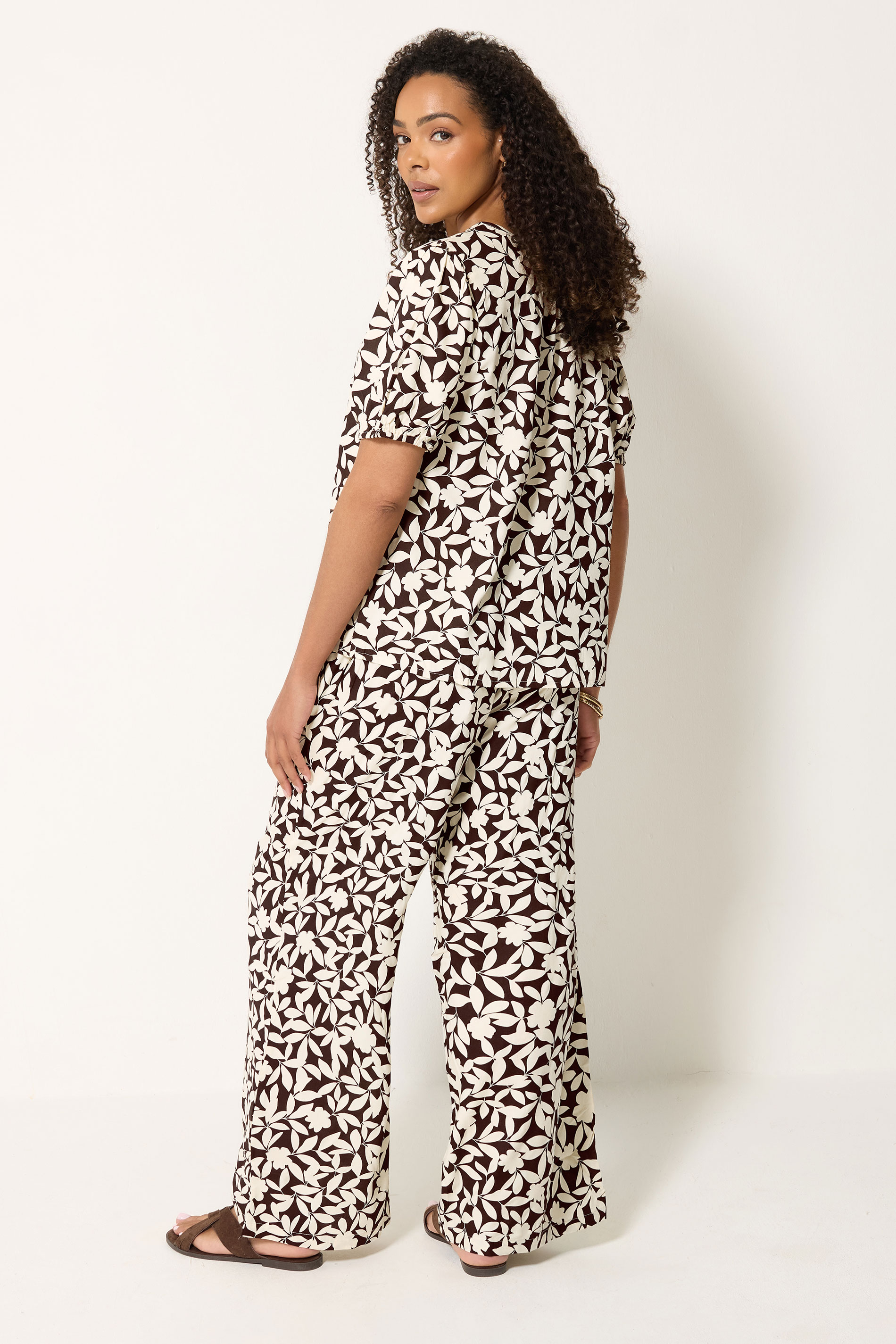 M&Co Set Chocolate Brown Leaf Print Top & Trousers | M&Co 2
