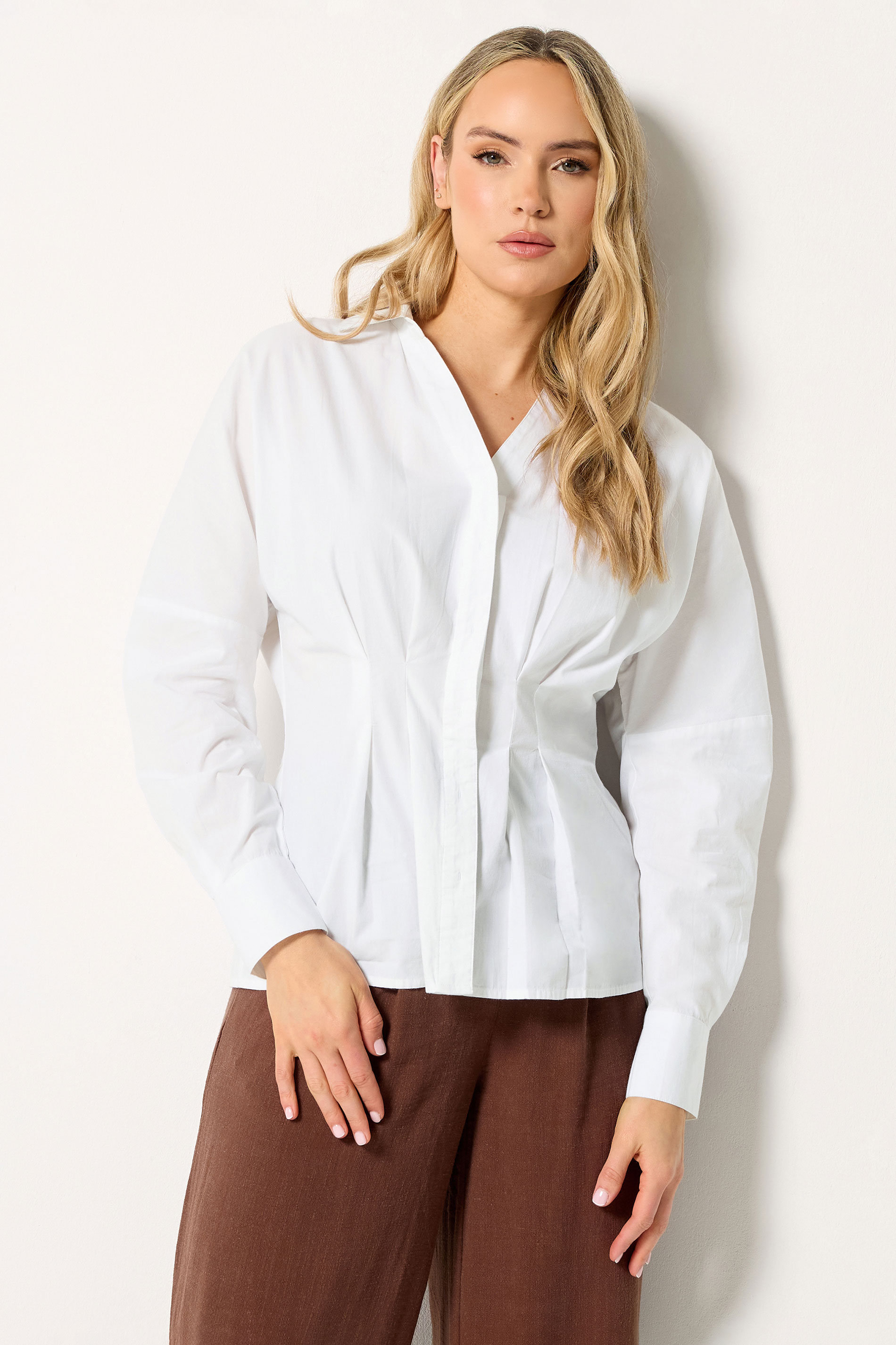 LTS Tall White Pleated Cotton Shirt | Long Tall Sally 3