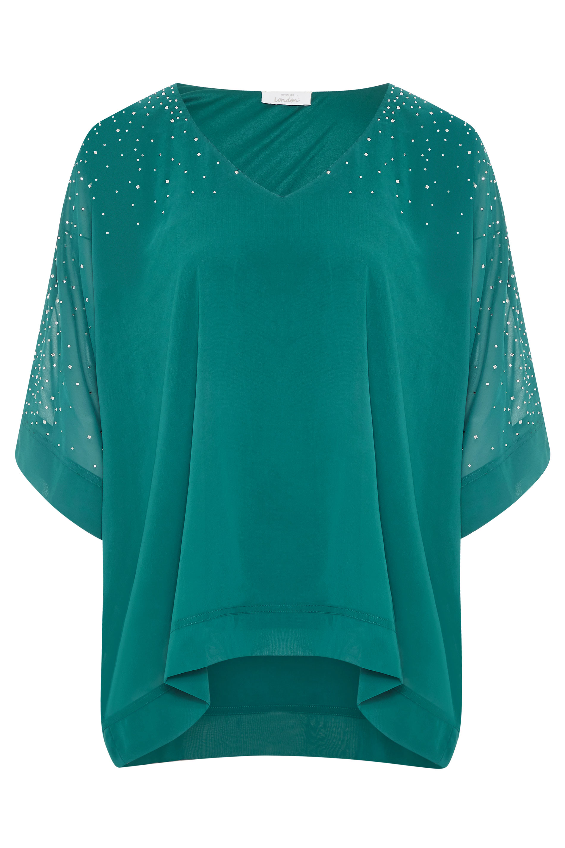 YOURS LONDON Green Diamante Cape Top | Yours Clothing