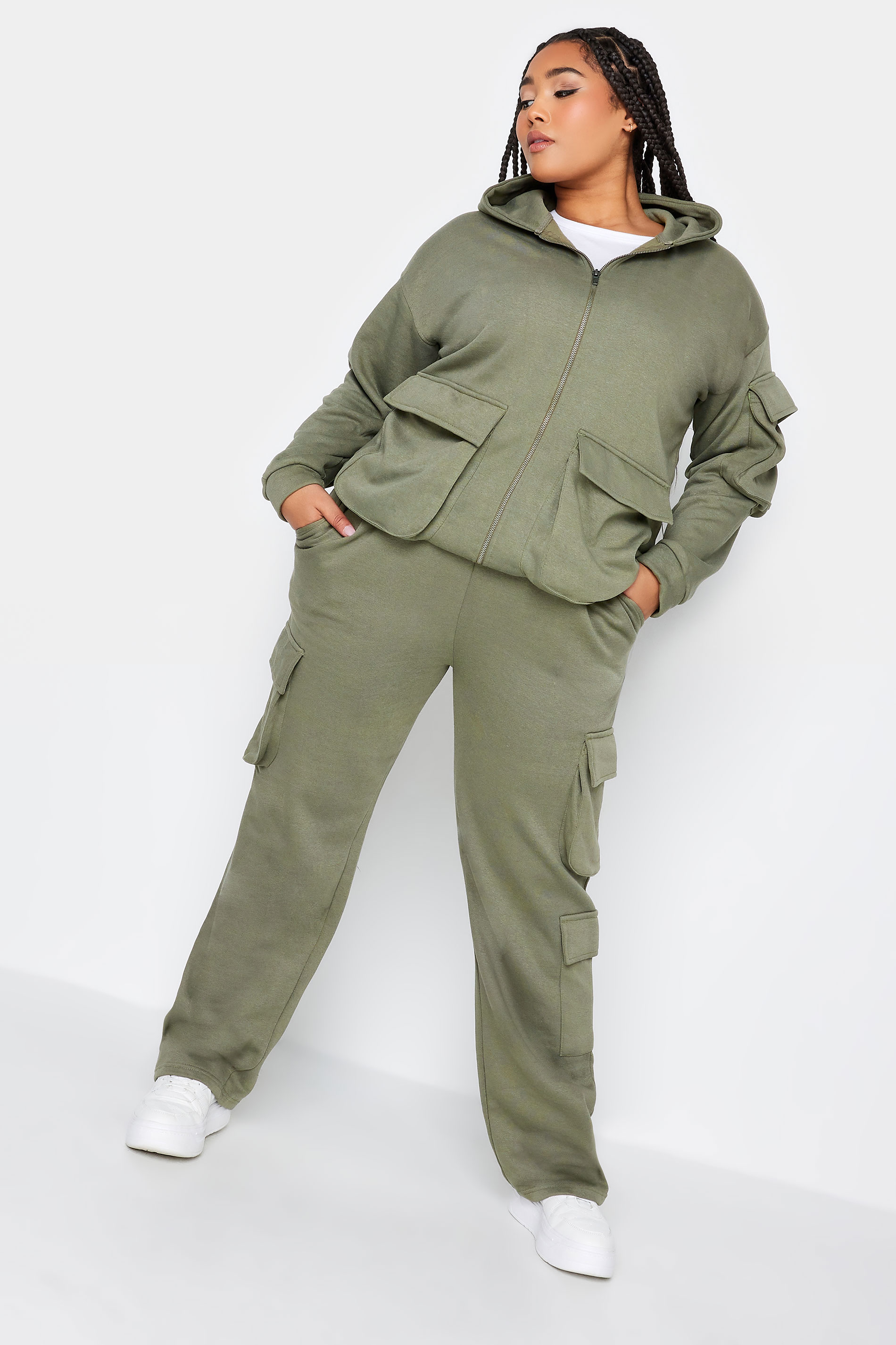 YOURS Plus Size Khaki Green Straight Leg Cargo Joggers | Yours Clothing 2
