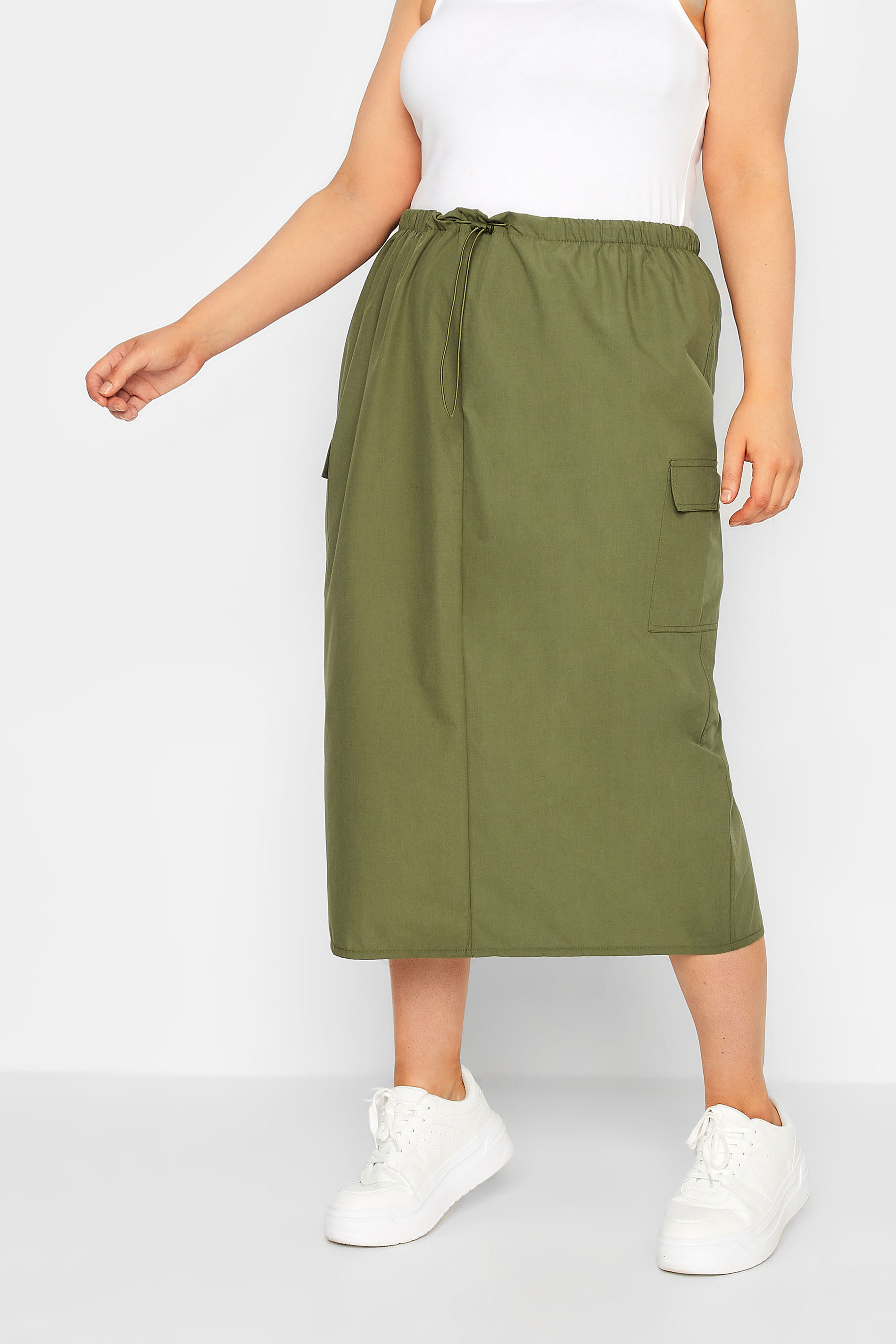 YOURS Plus Size Curve Khaki Green Cargo Skirt | Yours Clothing  1