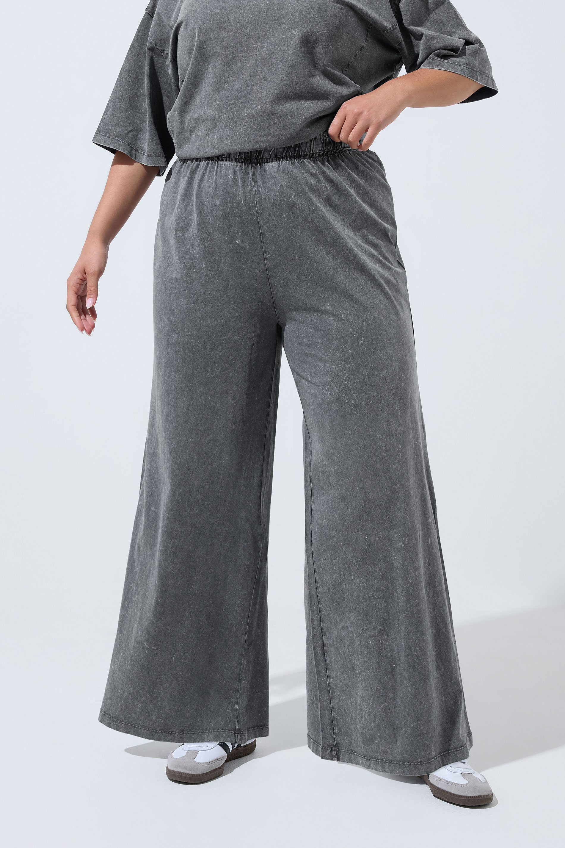 LIMITED COLLECTION Plus Size Grey Acid Wash Wide Leg Trousers | Yours Clothing 1