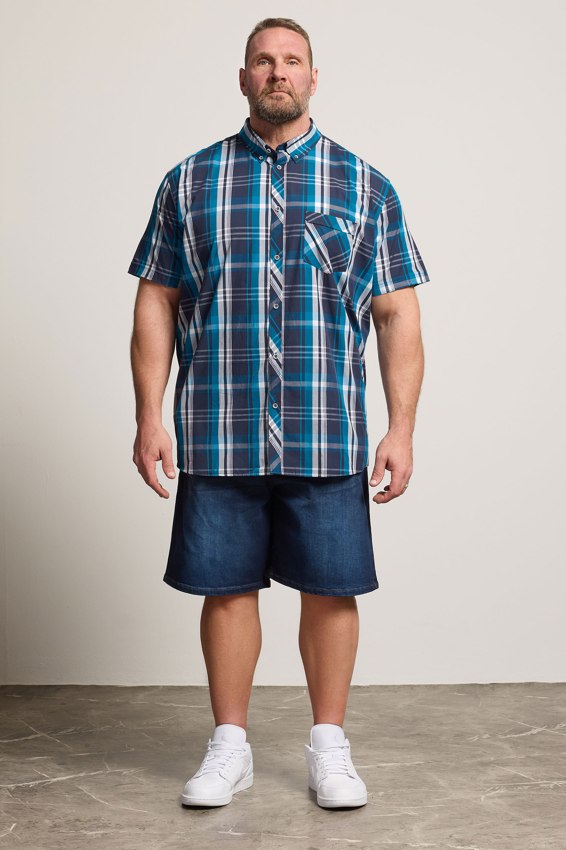 KAM Big & Tall Navy Blue Check Short Sleeve Shirt 1