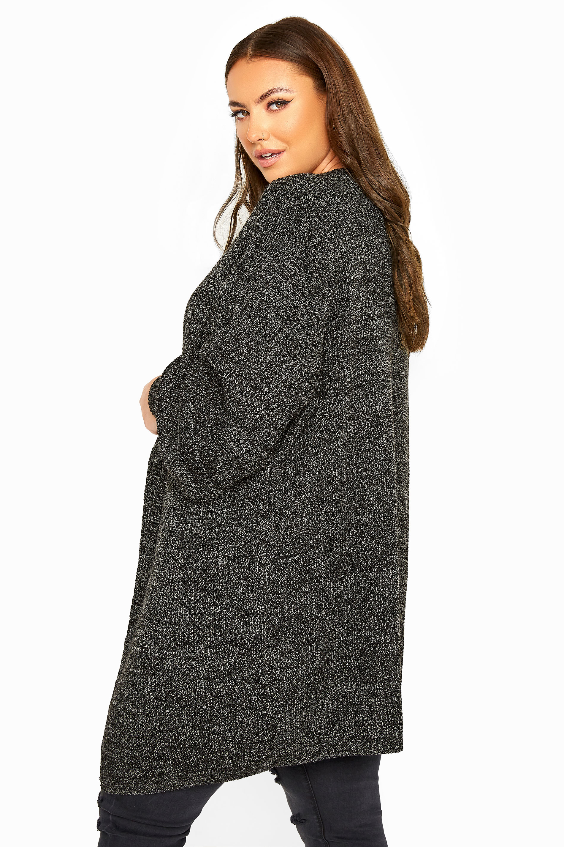 Charcoal Grey Oversized Balloon Sleeve Knitted Cardigan | Yours Clothing