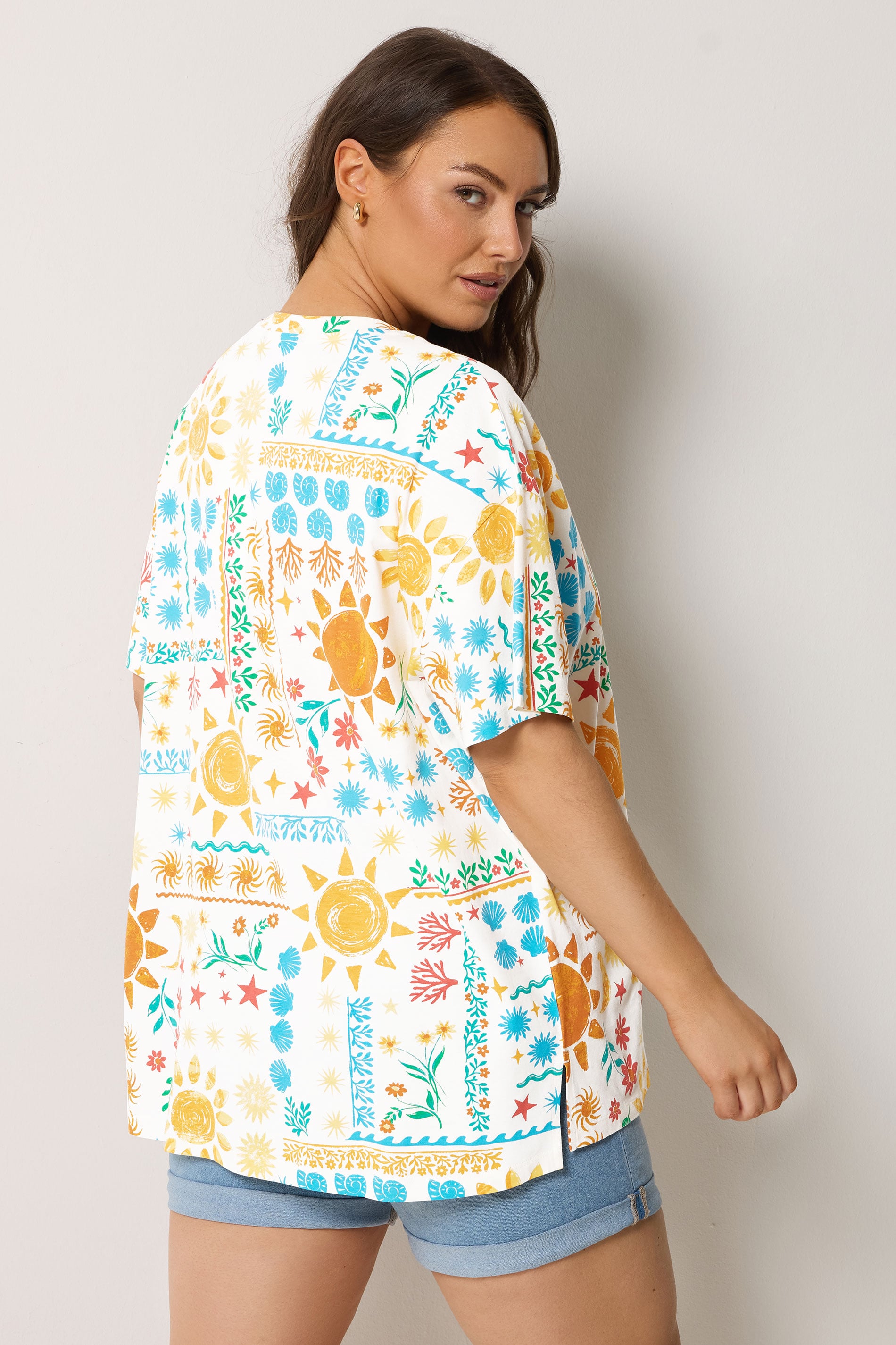 YOURS Plus Size Ivory White Patchwork Boxy T-Shirt | Yours Clothing 2